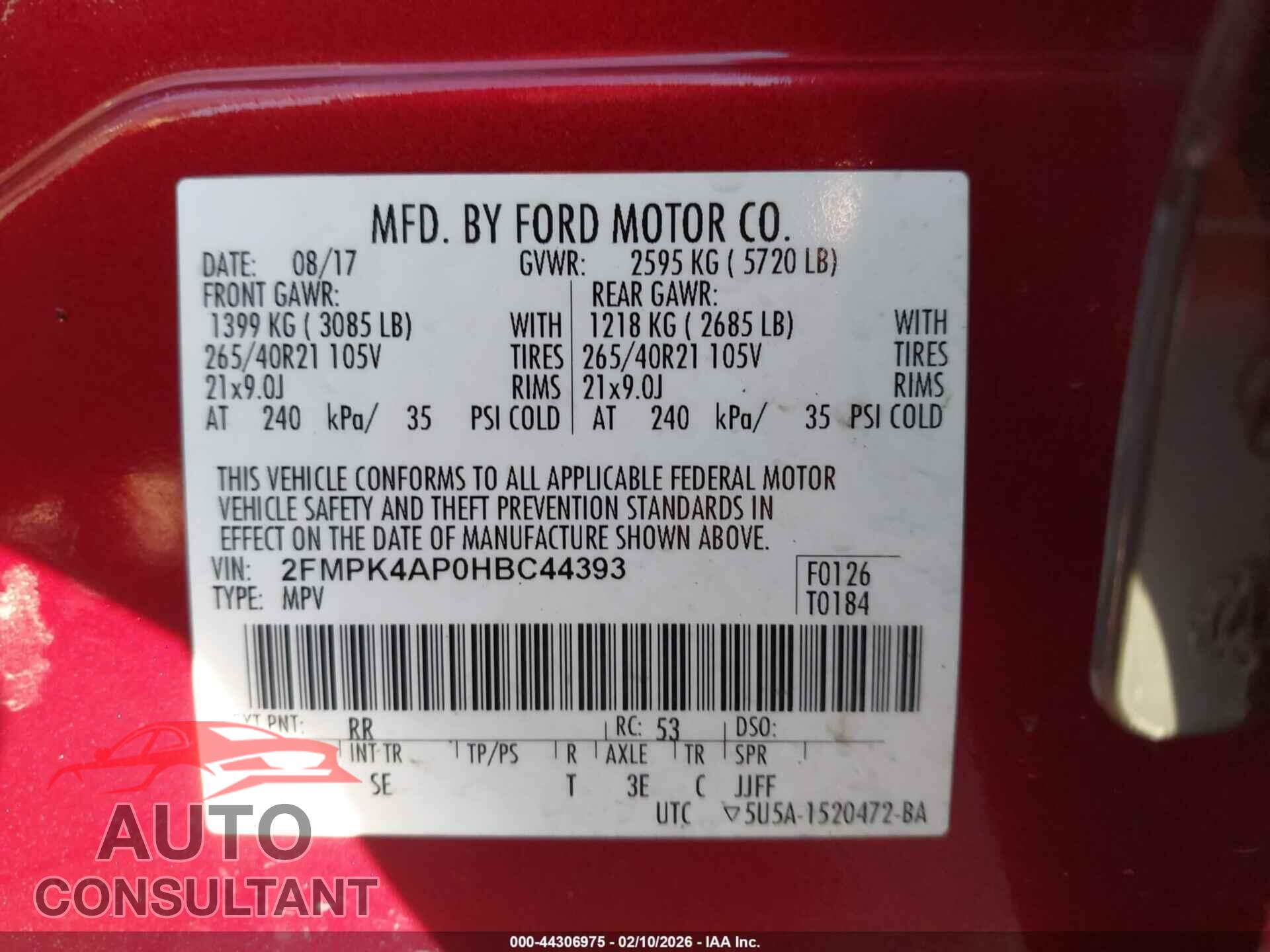 FORD EDGE 2017 - 2FMPK4AP0HBC44393