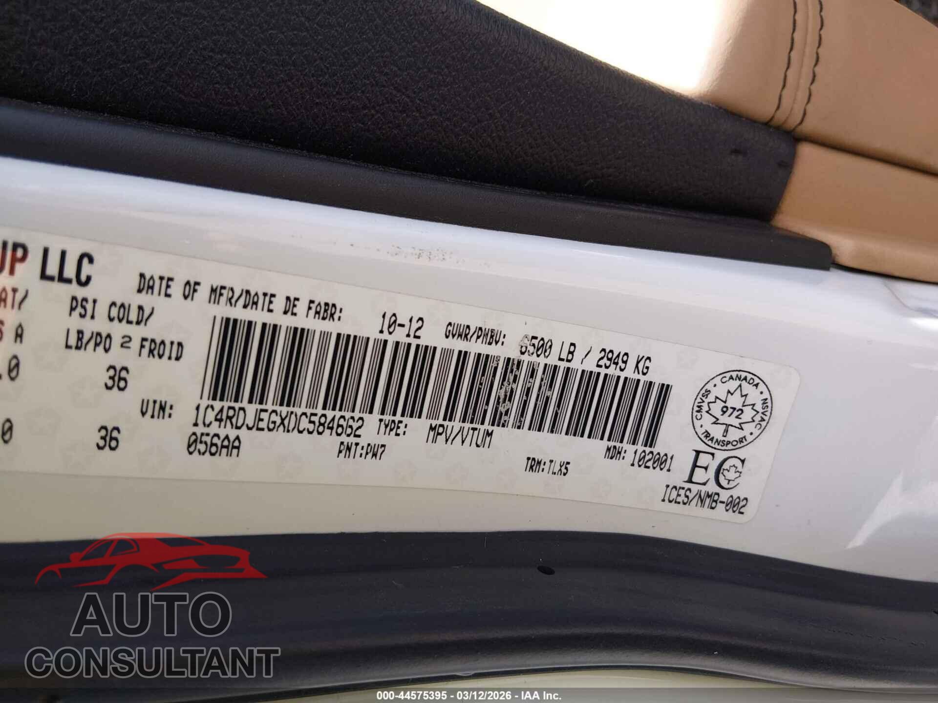 DODGE DURANGO 2013 - 1C4RDJEGXDC584662