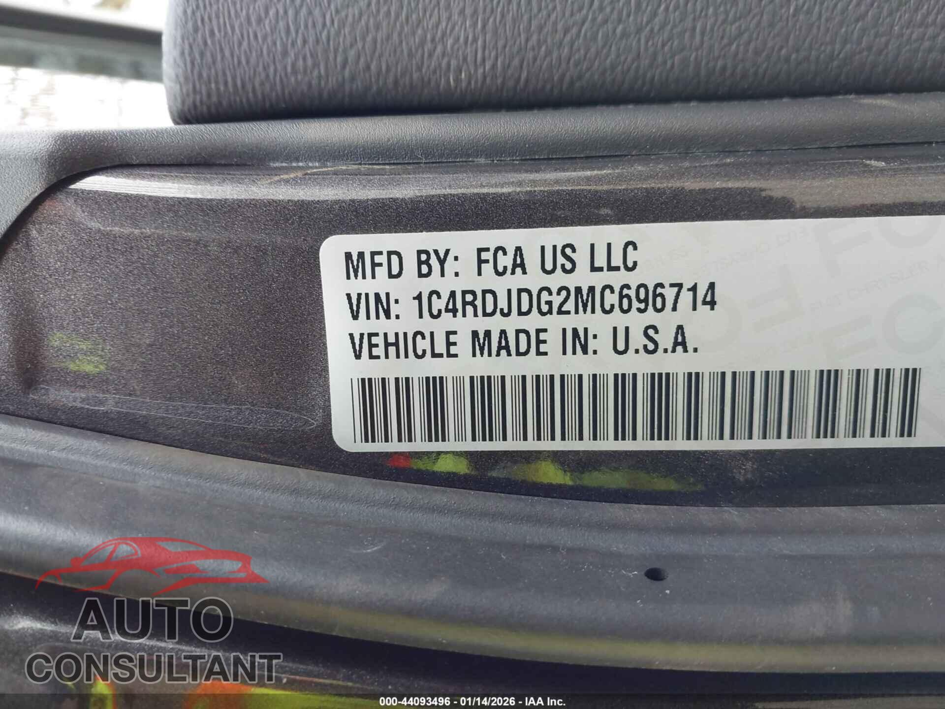 DODGE DURANGO 2021 - 1C4RDJDG2MC696714