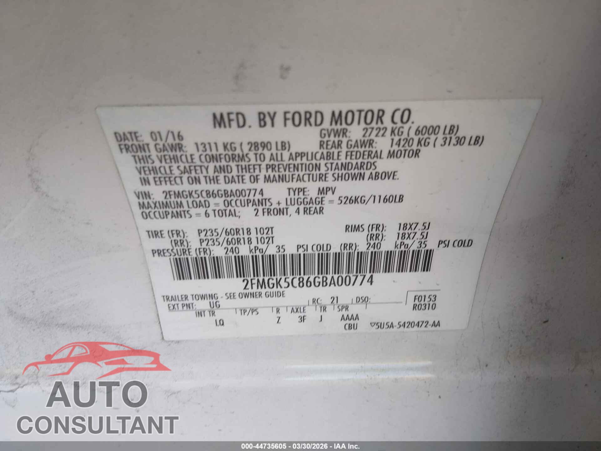 FORD FLEX 2016 - 2FMGK5C86GBA00774