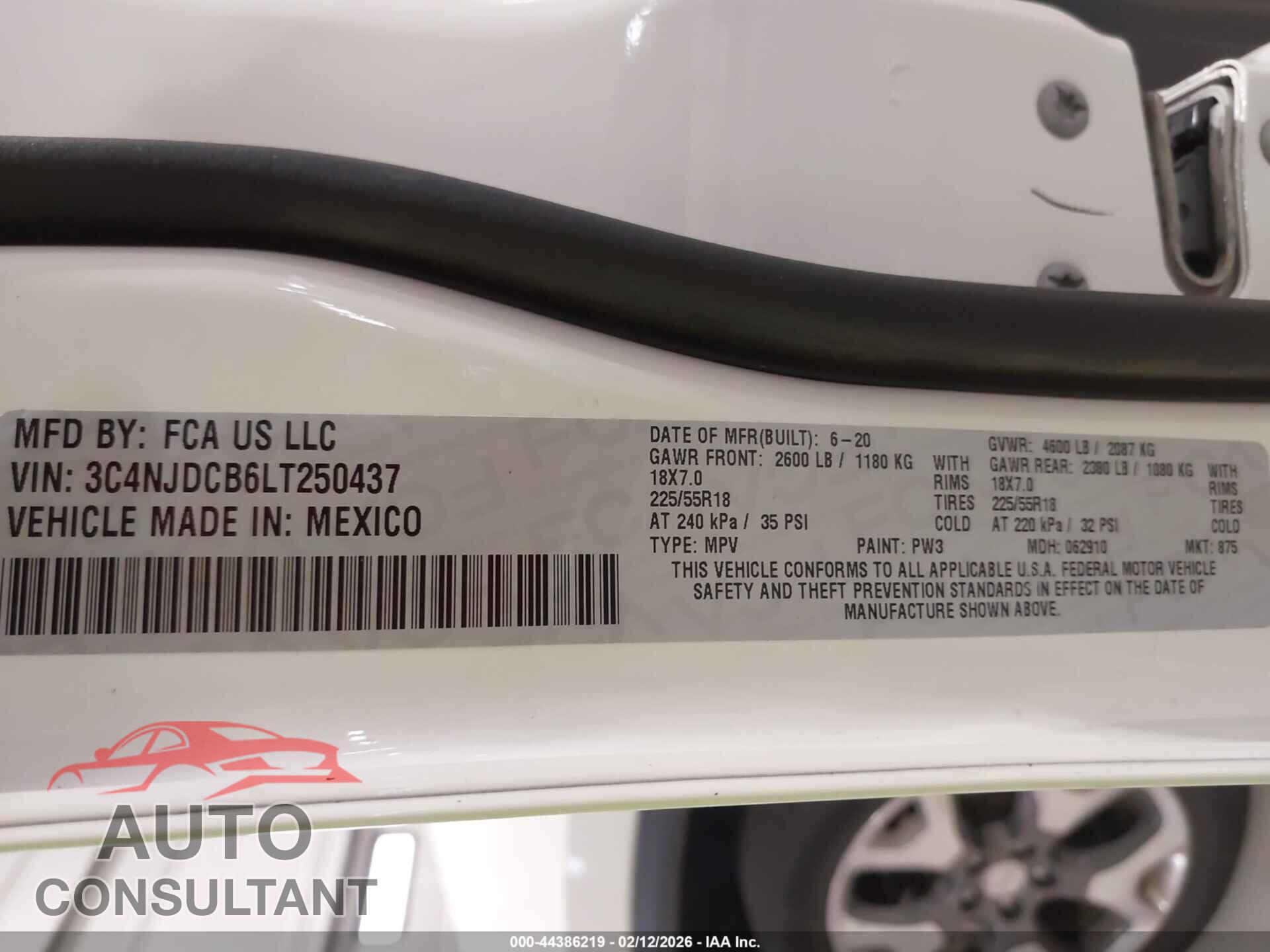 JEEP COMPASS 2020 - 3C4NJDCB6LT250437
