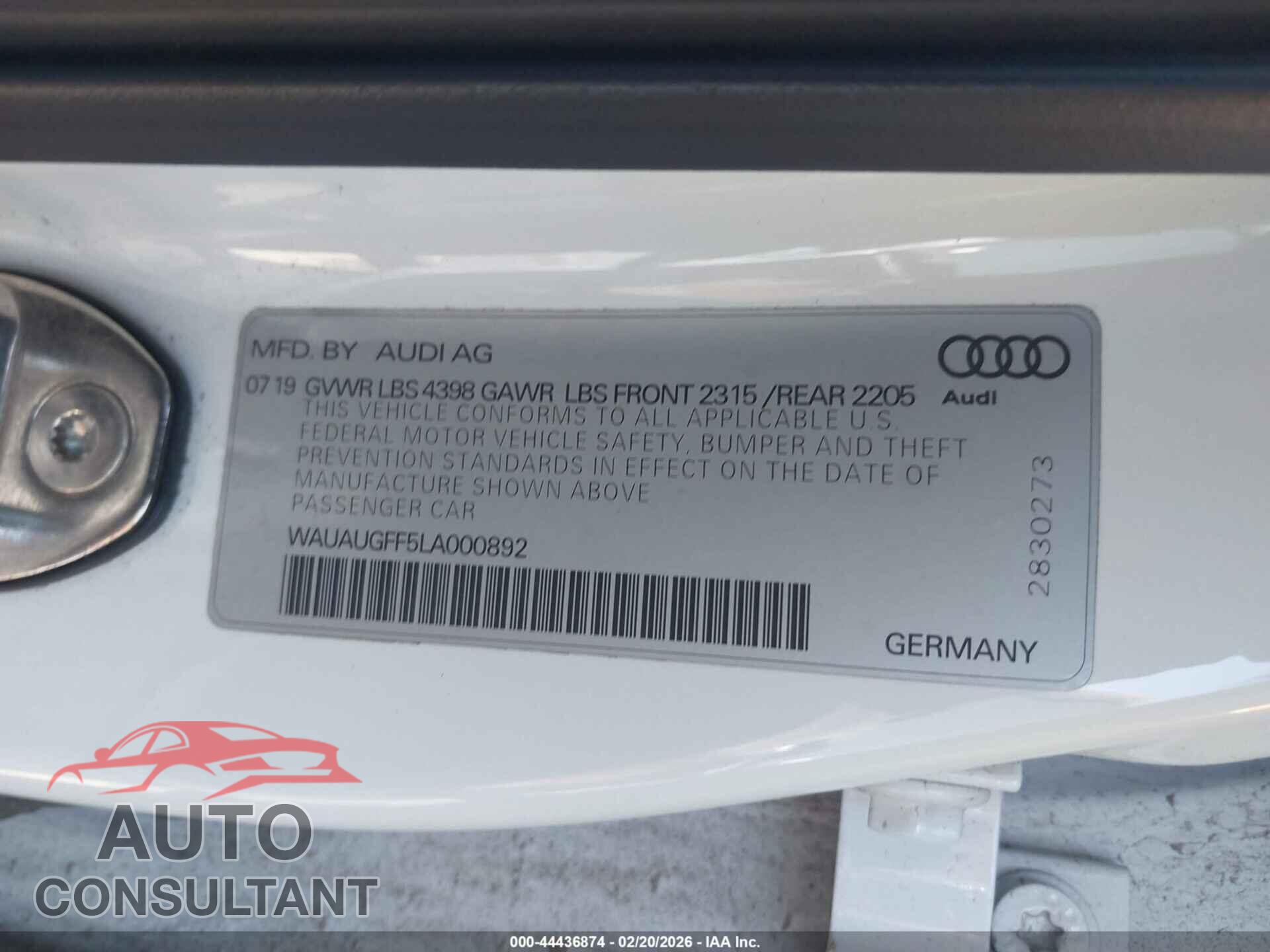 AUDI A3 2020 - WAUAUGFF5LA000892