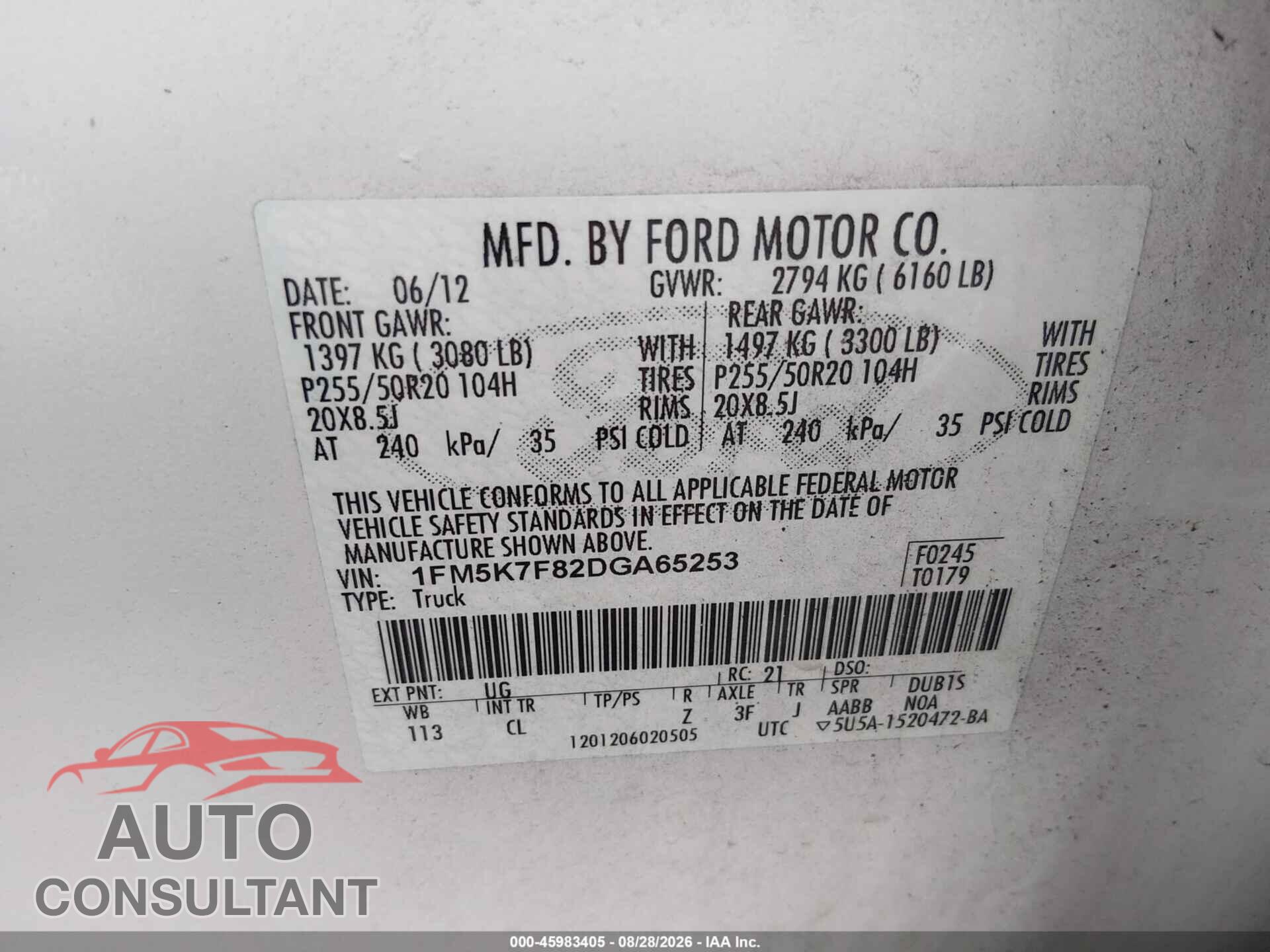 FORD EXPLORER 2013 - 1FM5K7F82DGA65253
