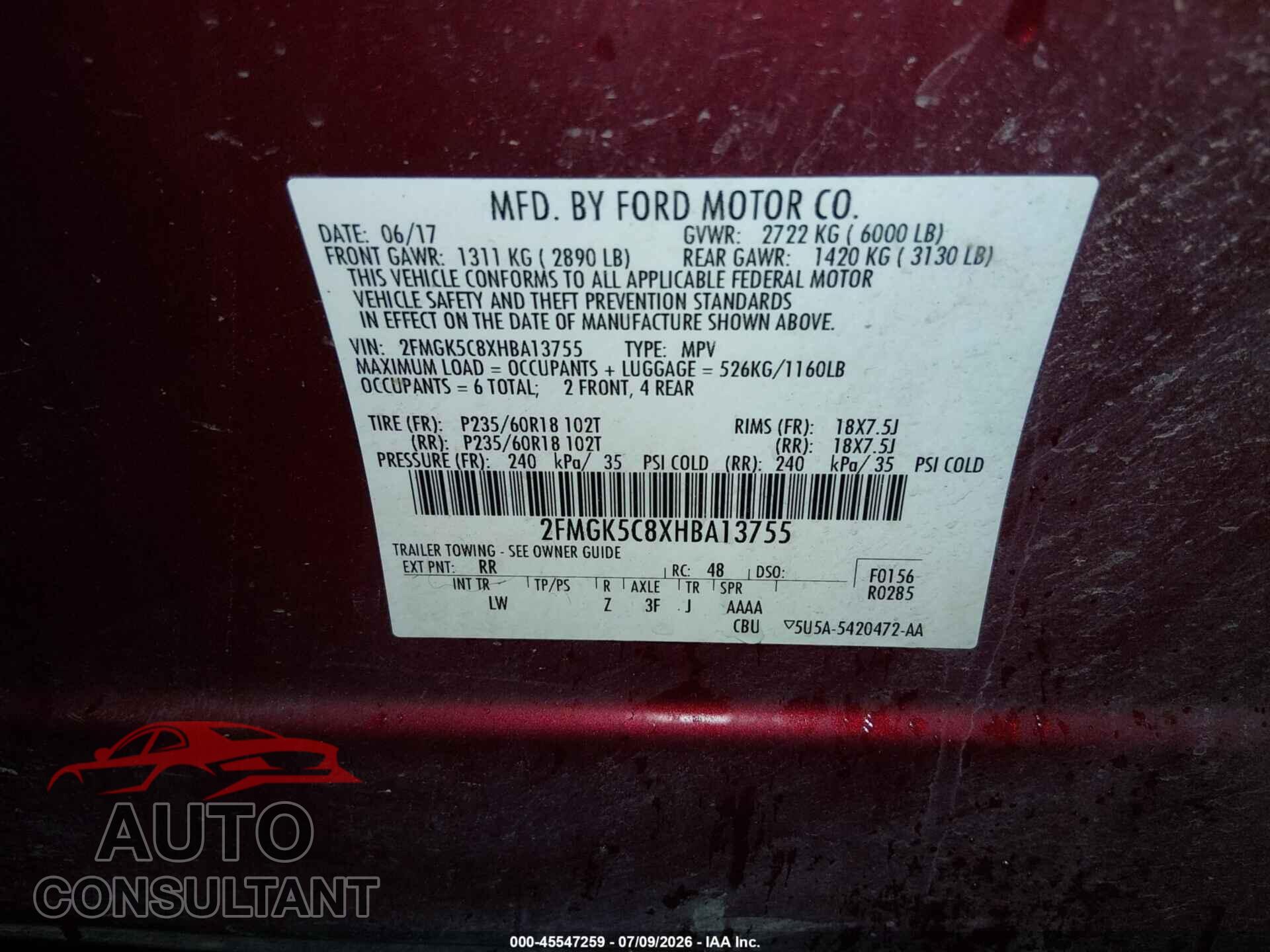 FORD FLEX 2017 - 2FMGK5C8XHBA13755