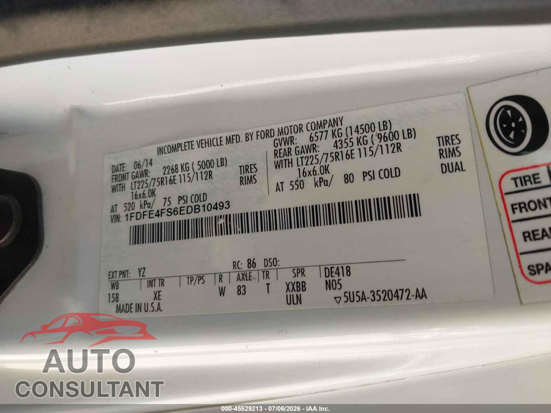 FORD E-450 CUTAWAY 2014 - 1FDFE4FS6EDB10493