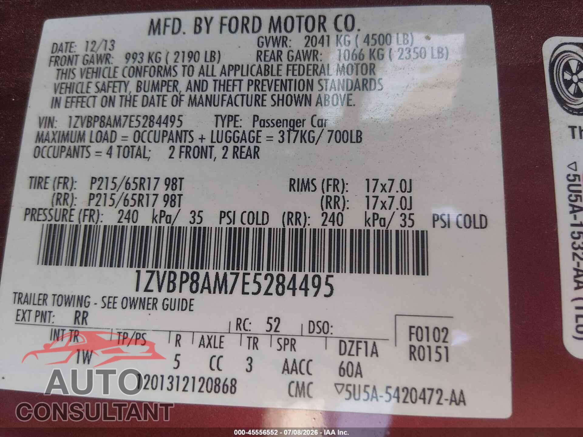 FORD MUSTANG 2014 - 1ZVBP8AM7E5284495