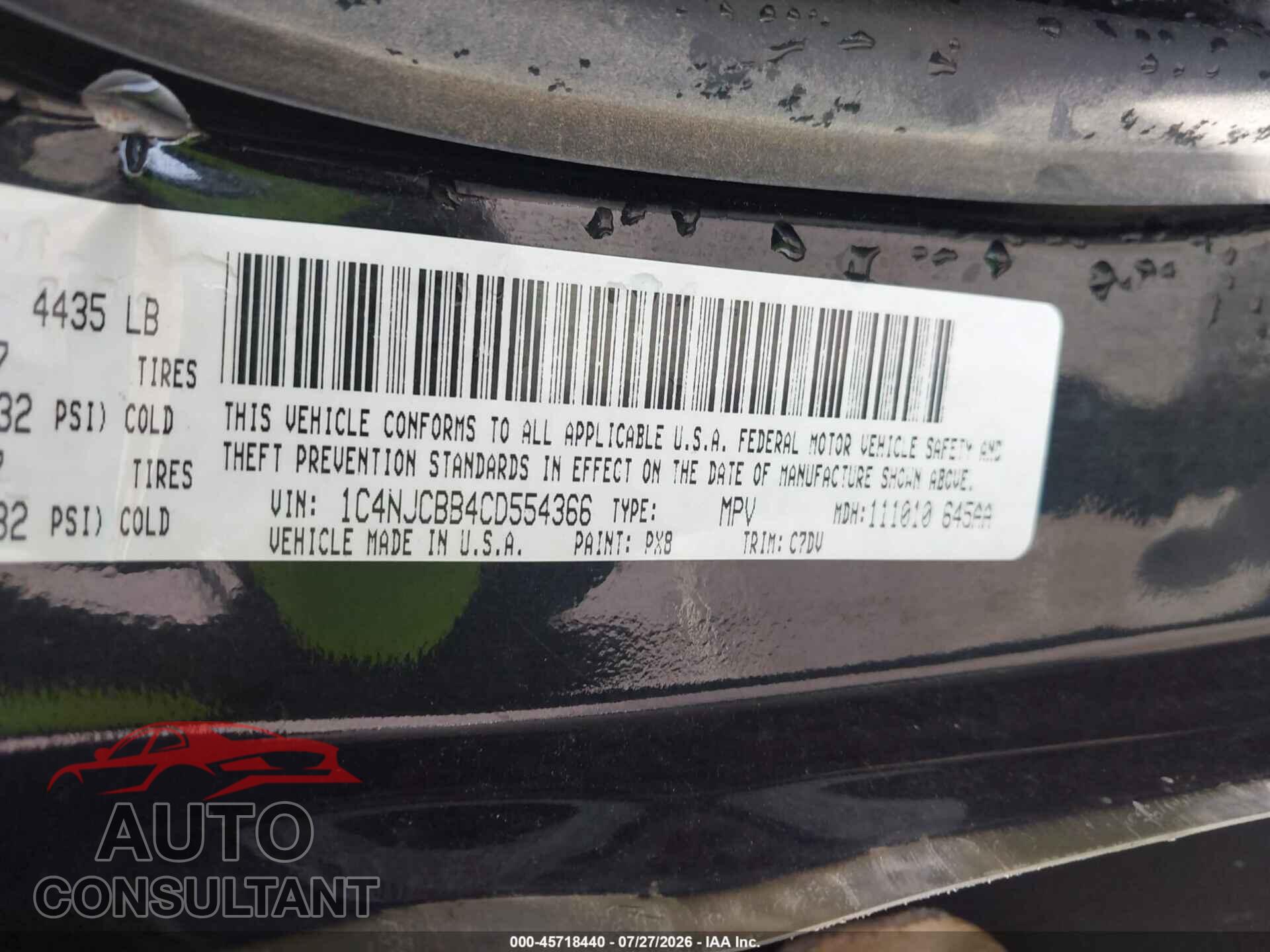 JEEP COMPASS 2012 - 1C4NJCBB4CD554366