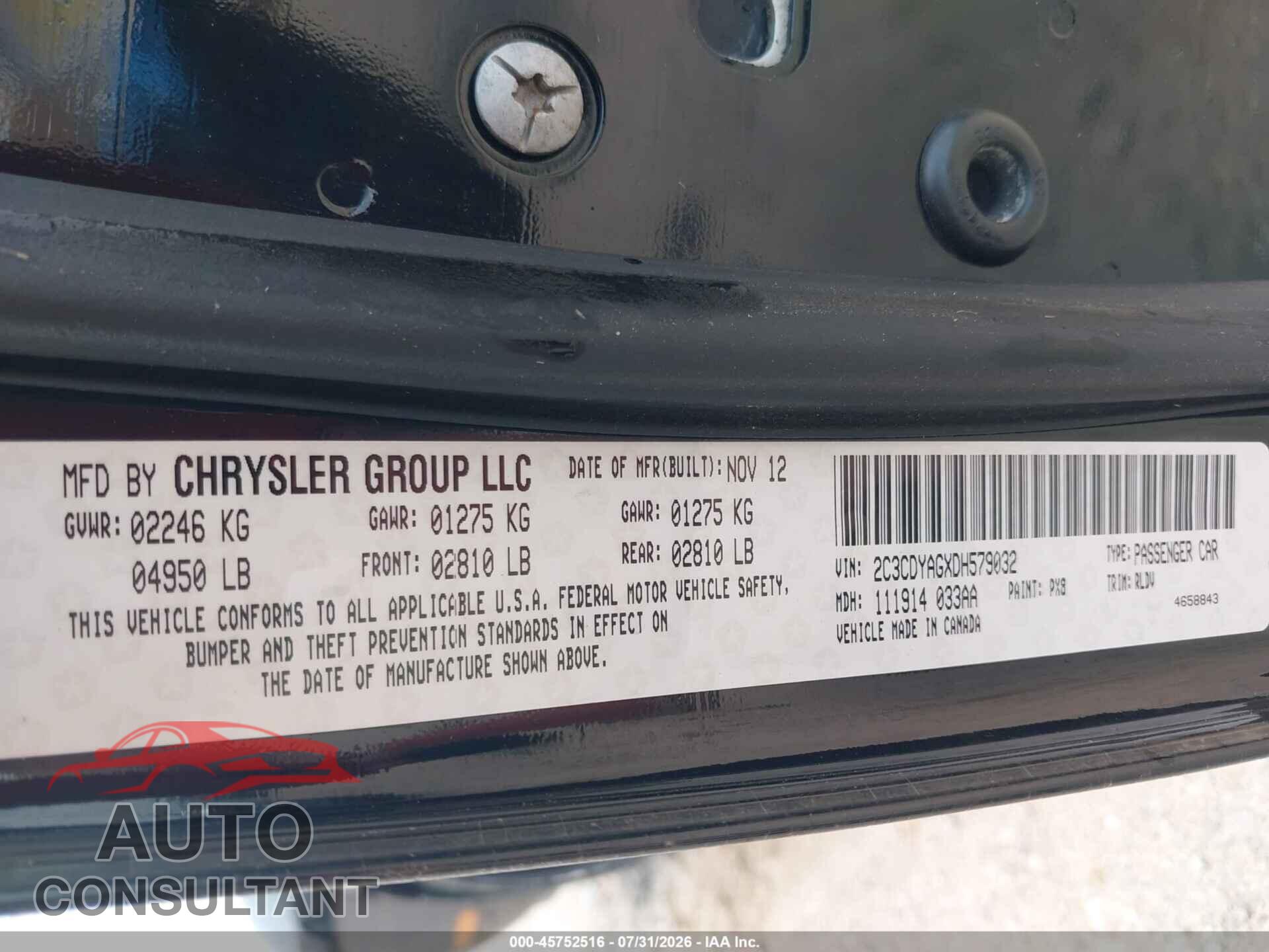 DODGE CHALLENGER 2013 - 2C3CDYAGXDH579032