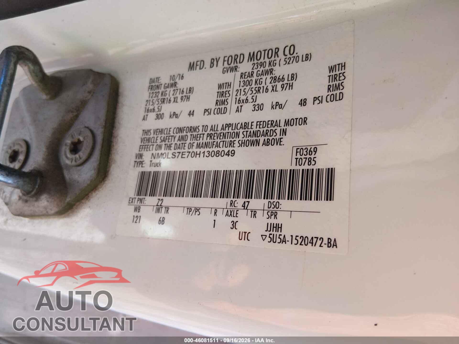 FORD TRANSIT CONNECT 2017 - NM0LS7E70H1308049