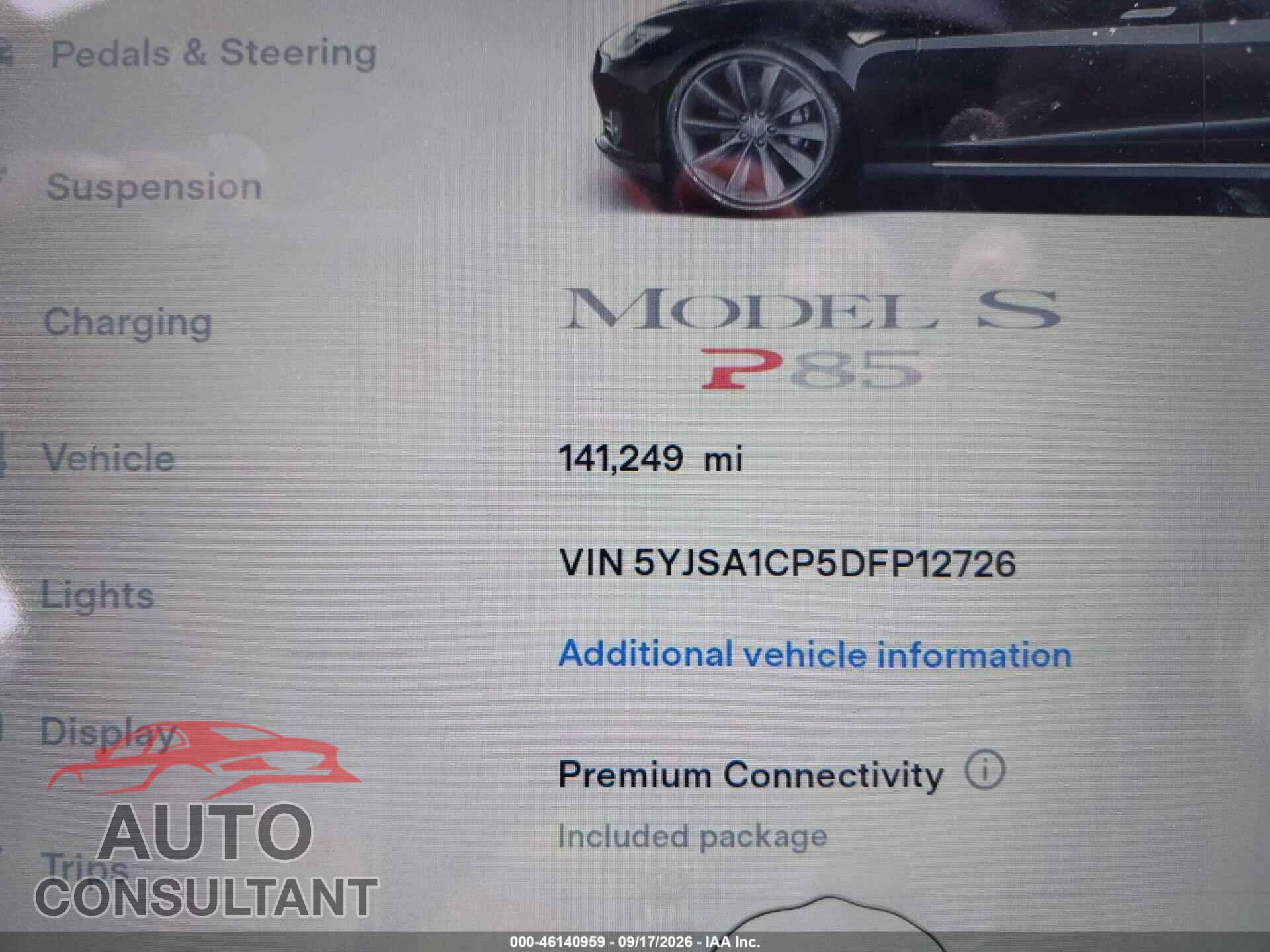 TESLA MODEL S 2013 - 5YJSA1CP5DFP12726