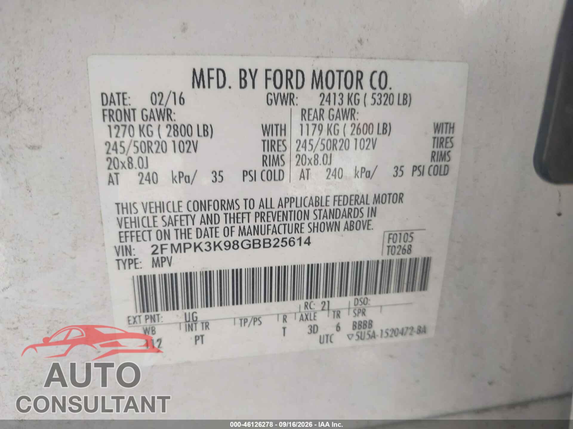 FORD EDGE 2016 - 2FMPK3K98GBB25614