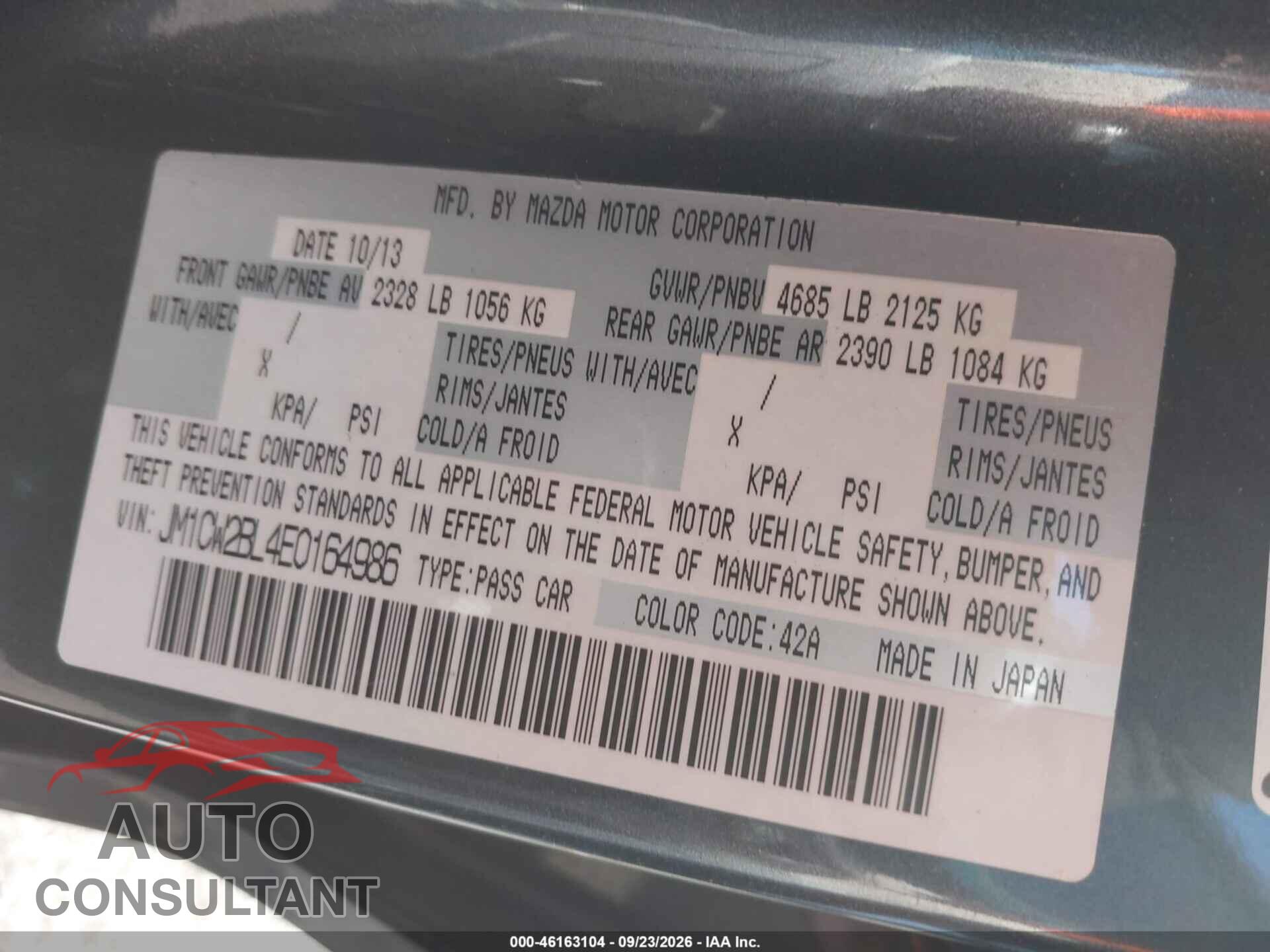 MAZDA MAZDA5 2014 - JM1CW2BL4E0164986