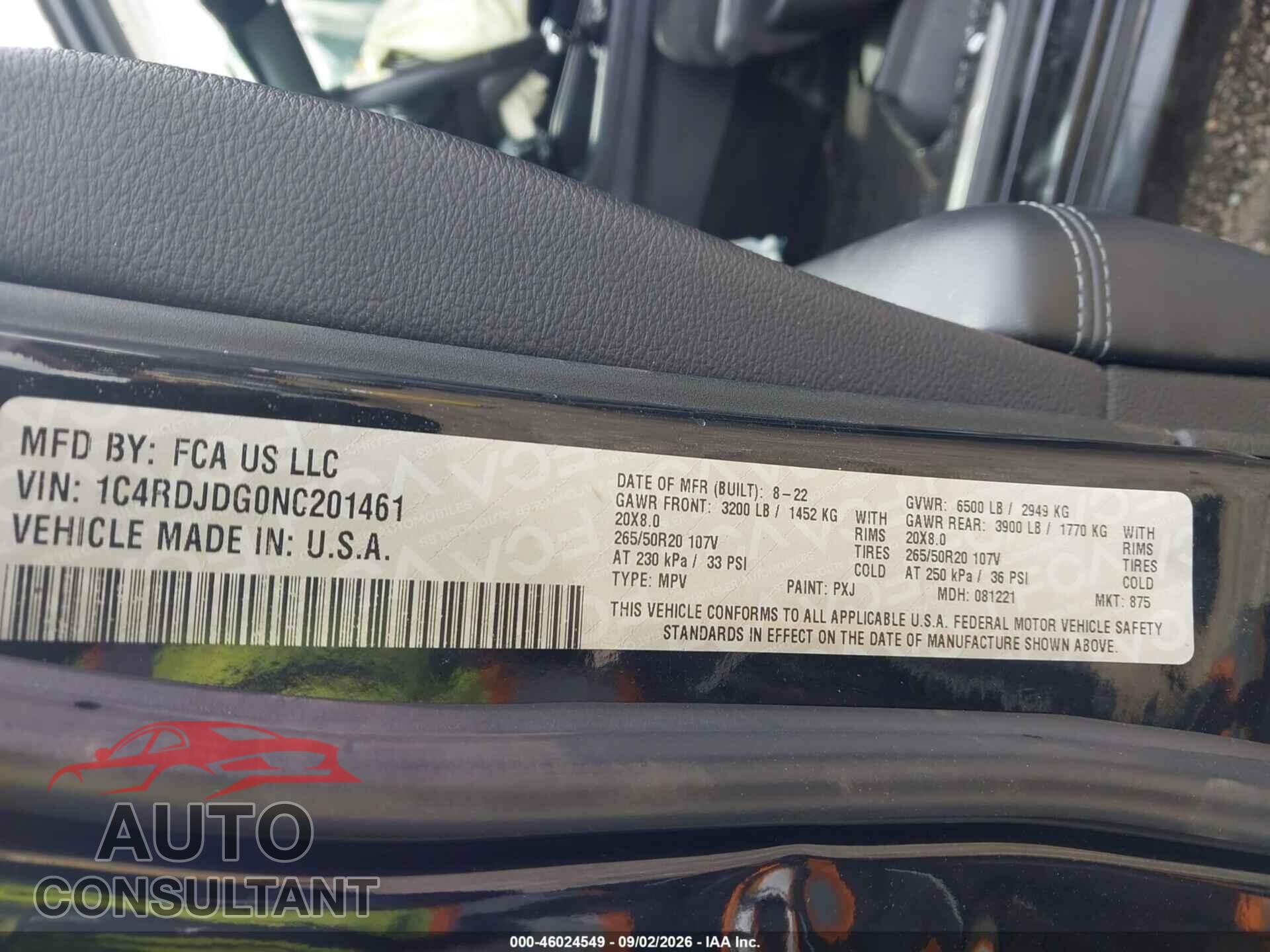 DODGE DURANGO 2022 - 1C4RDJDG0NC201461