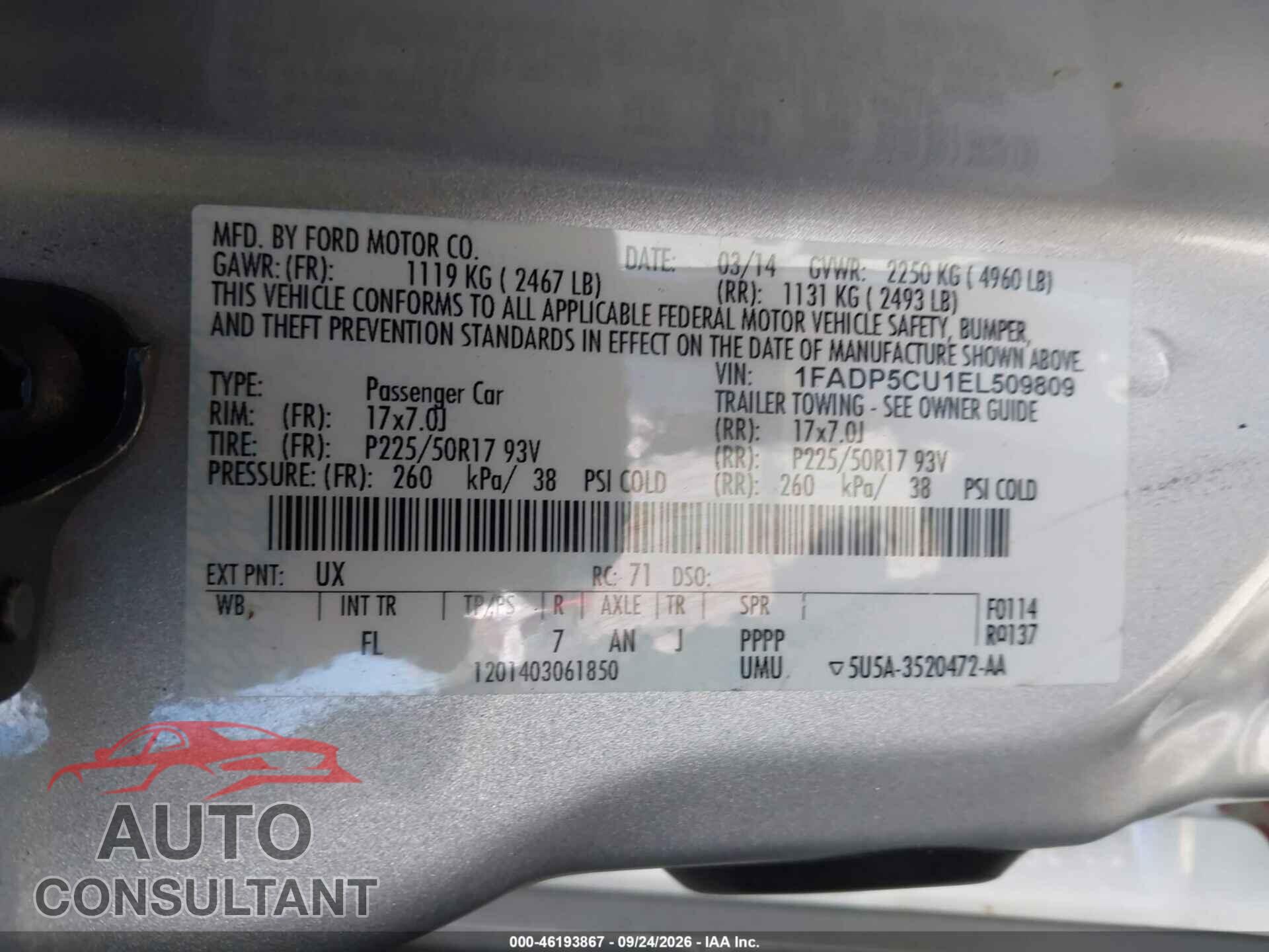 FORD C-MAX ENERGI 2014 - 1FADP5CU1EL509809