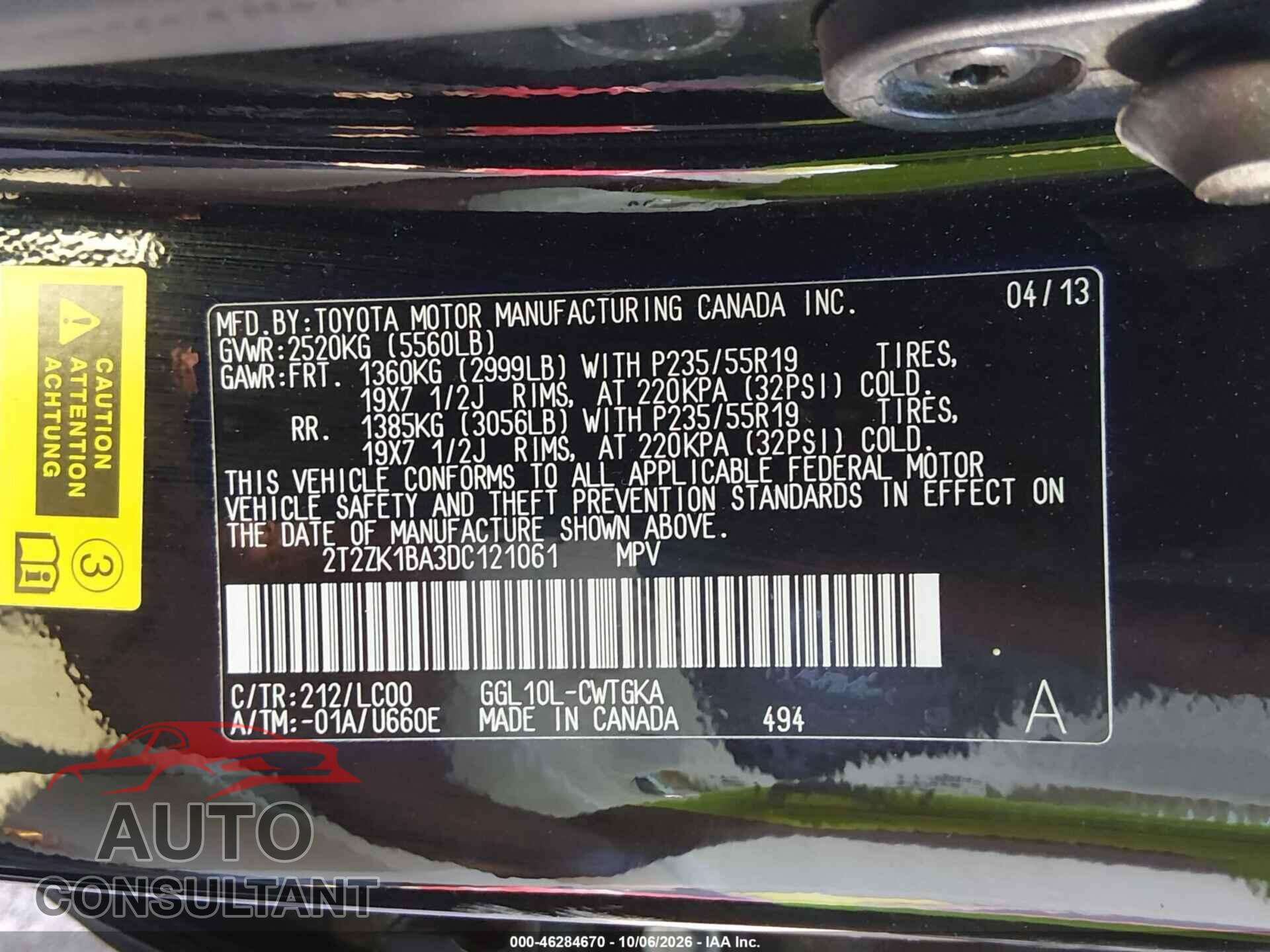LEXUS RX 350 2013 - 2T2ZK1BA3DC121061