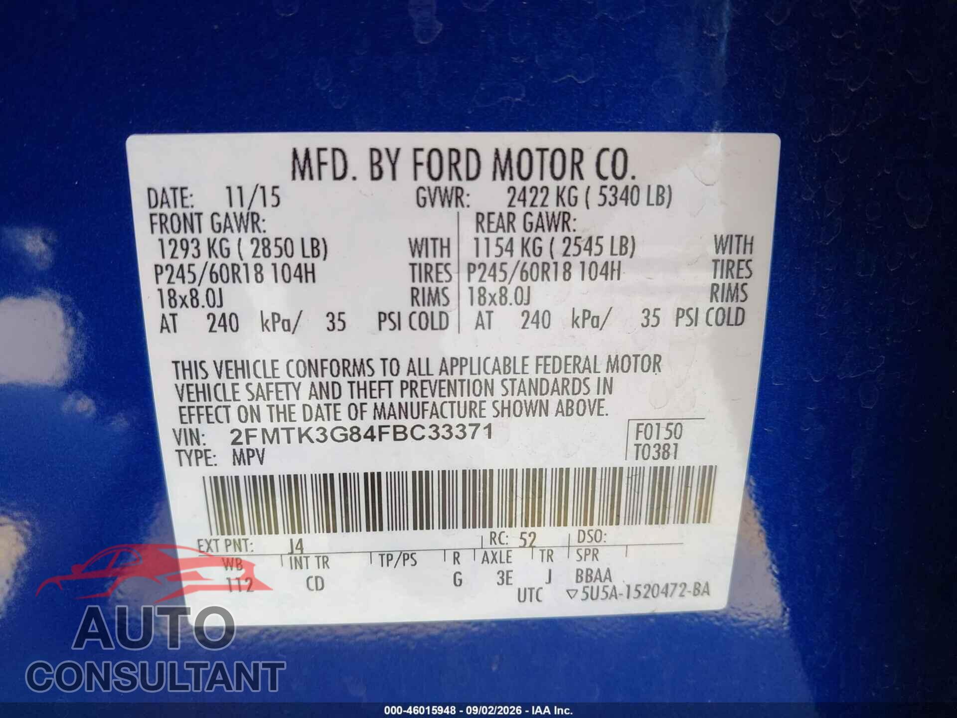 FORD EDGE 2015 - 2FMTK3G84FBC33371