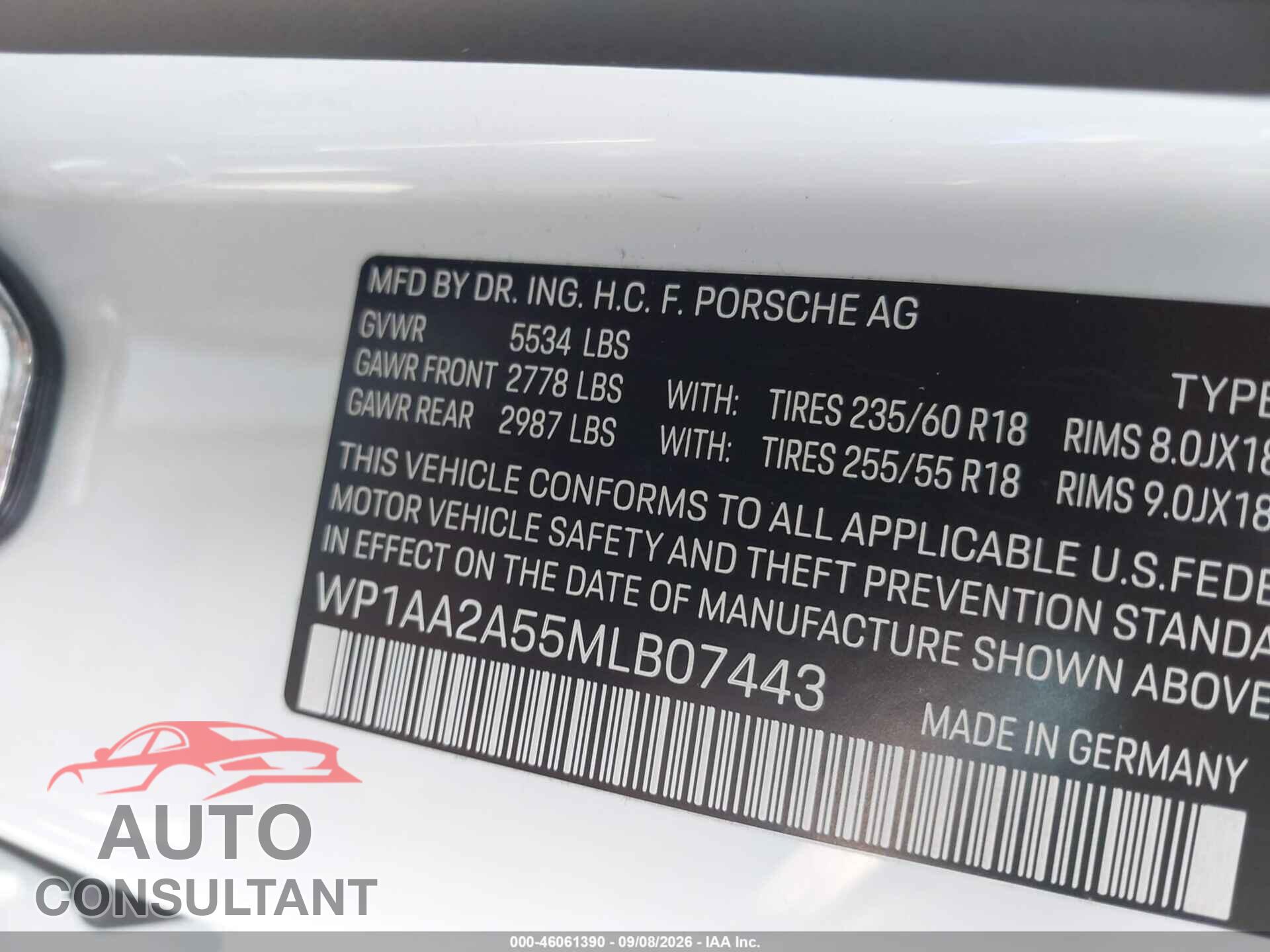 PORSCHE MACAN 2021 - WP1AA2A55MLB07443