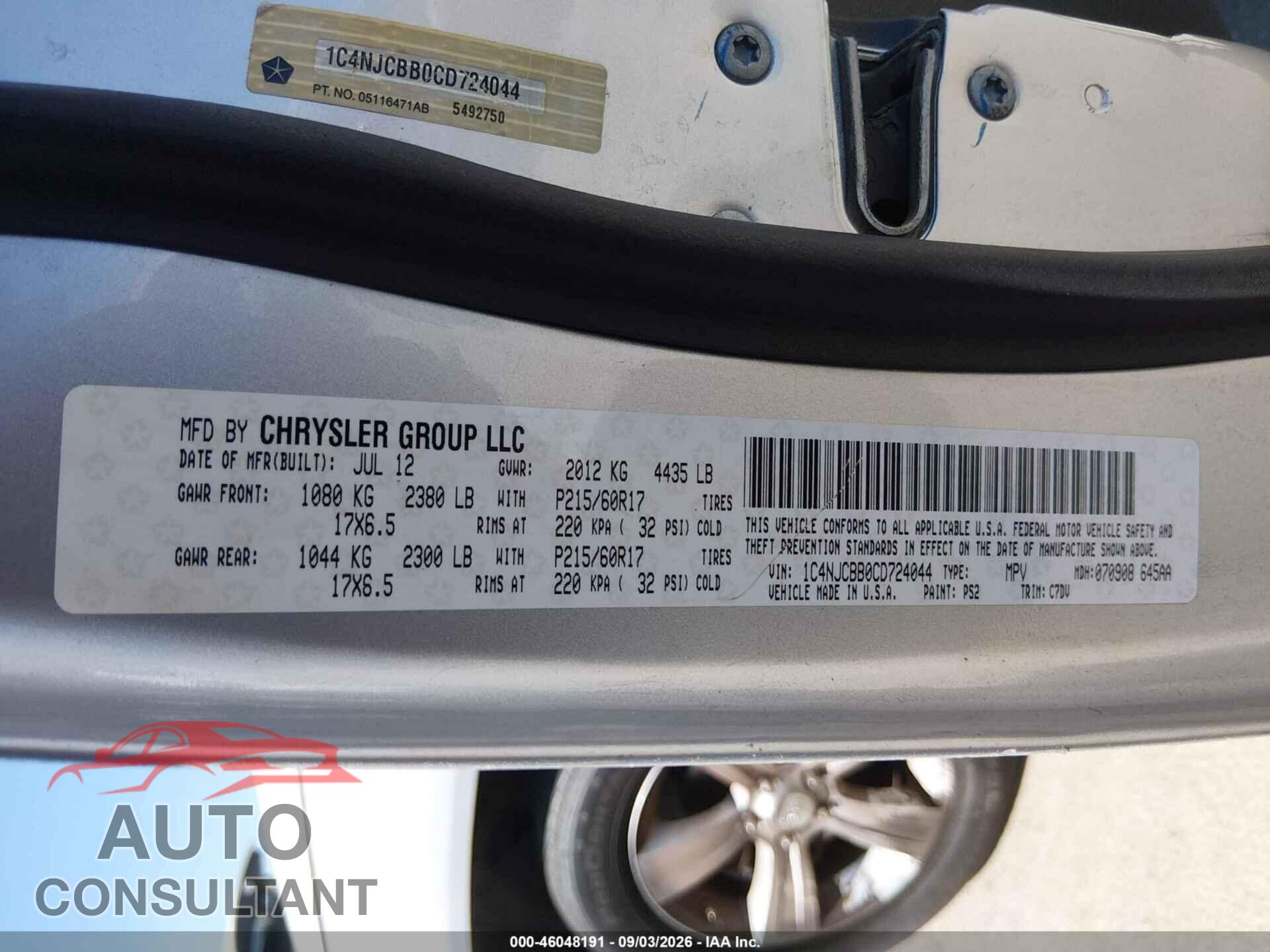 JEEP COMPASS 2012 - 1C4NJCBB0CD724044
