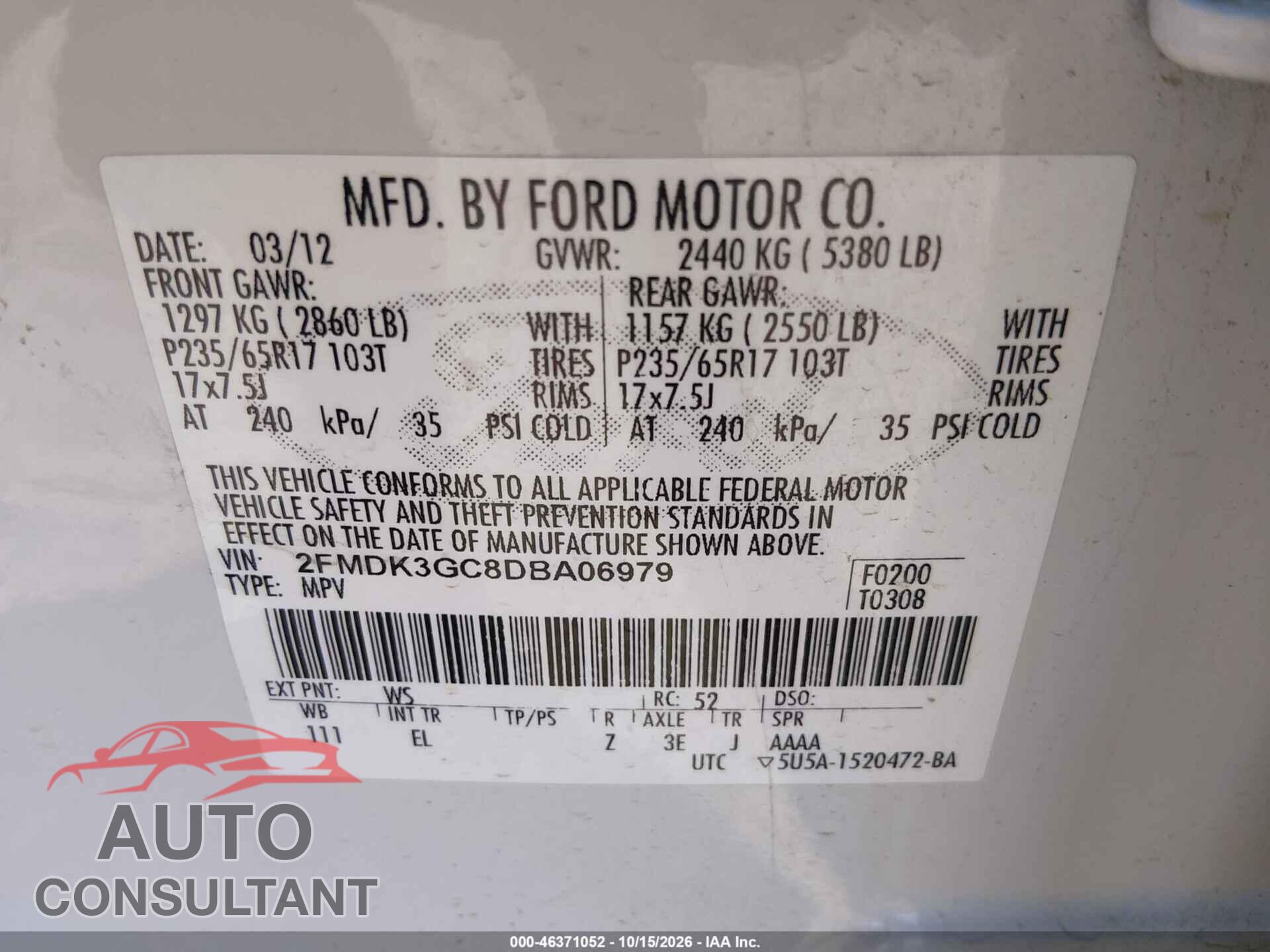 FORD EDGE 2013 - 2FMDK3GC8DBA06979