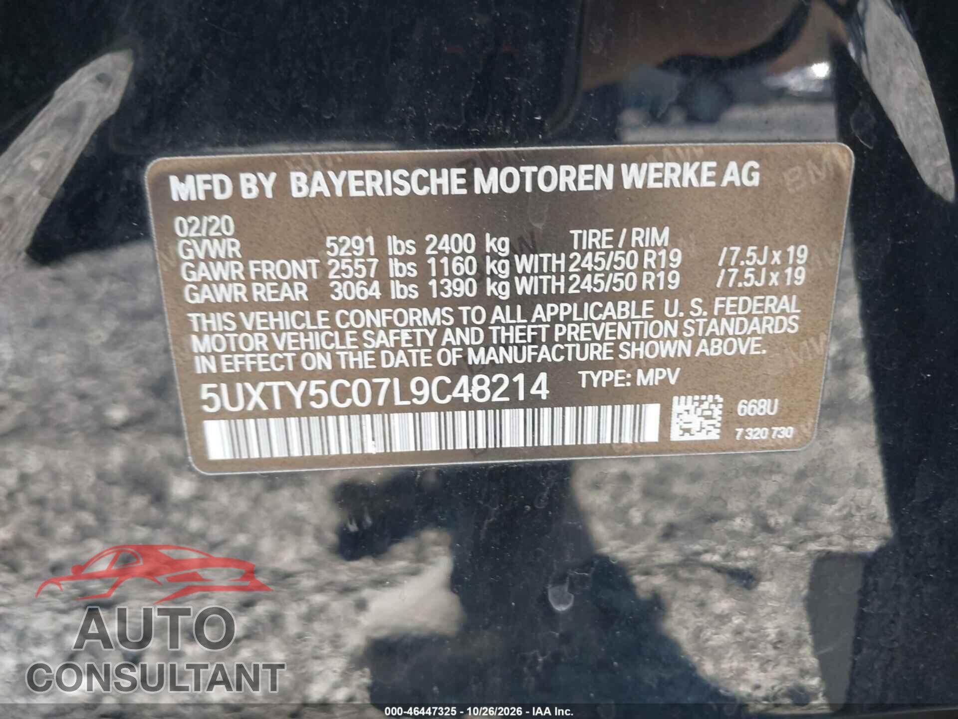 BMW X3 2020 - 5UXTY5C07L9C48214