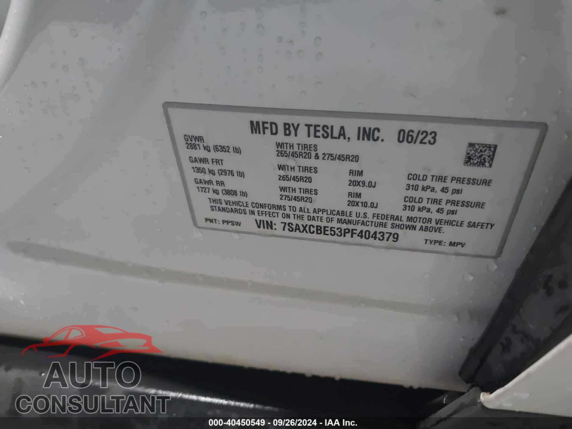 TESLA MODEL X 2023 - 7SAXCBE53PF404379