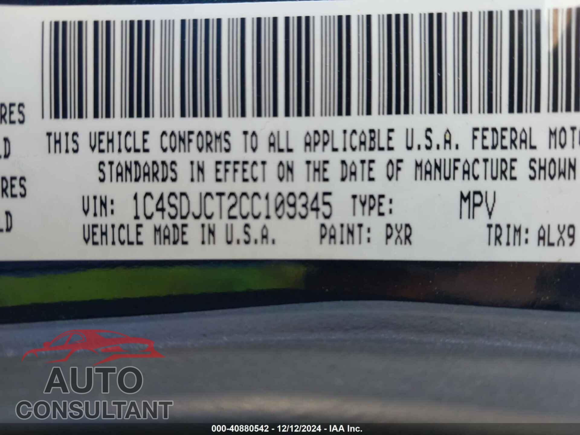 DODGE DURANGO 2012 - 1C4SDJCT2CC109345