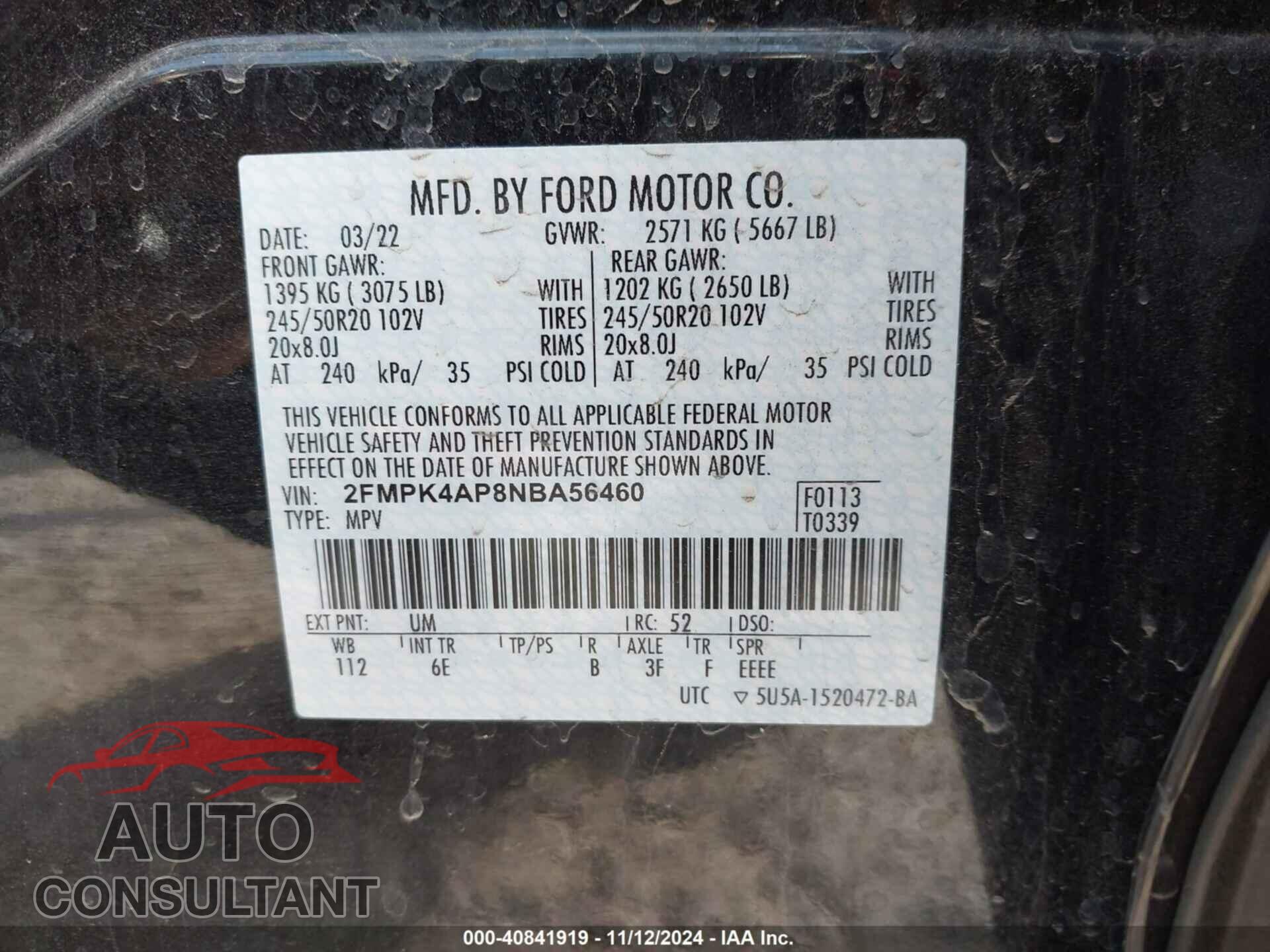 FORD EDGE 2022 - 2FMPK4AP8NBA56460