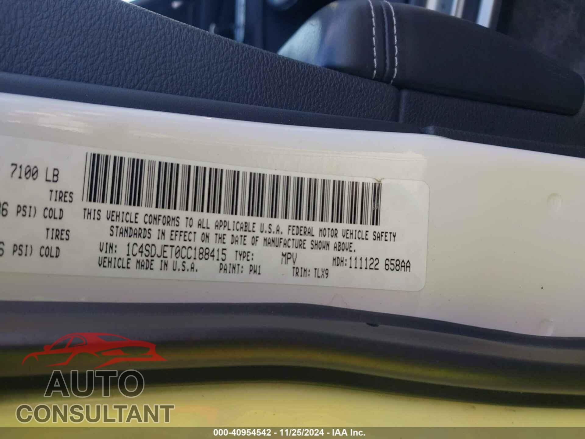 DODGE DURANGO 2012 - 1C4SDJET0CC188415