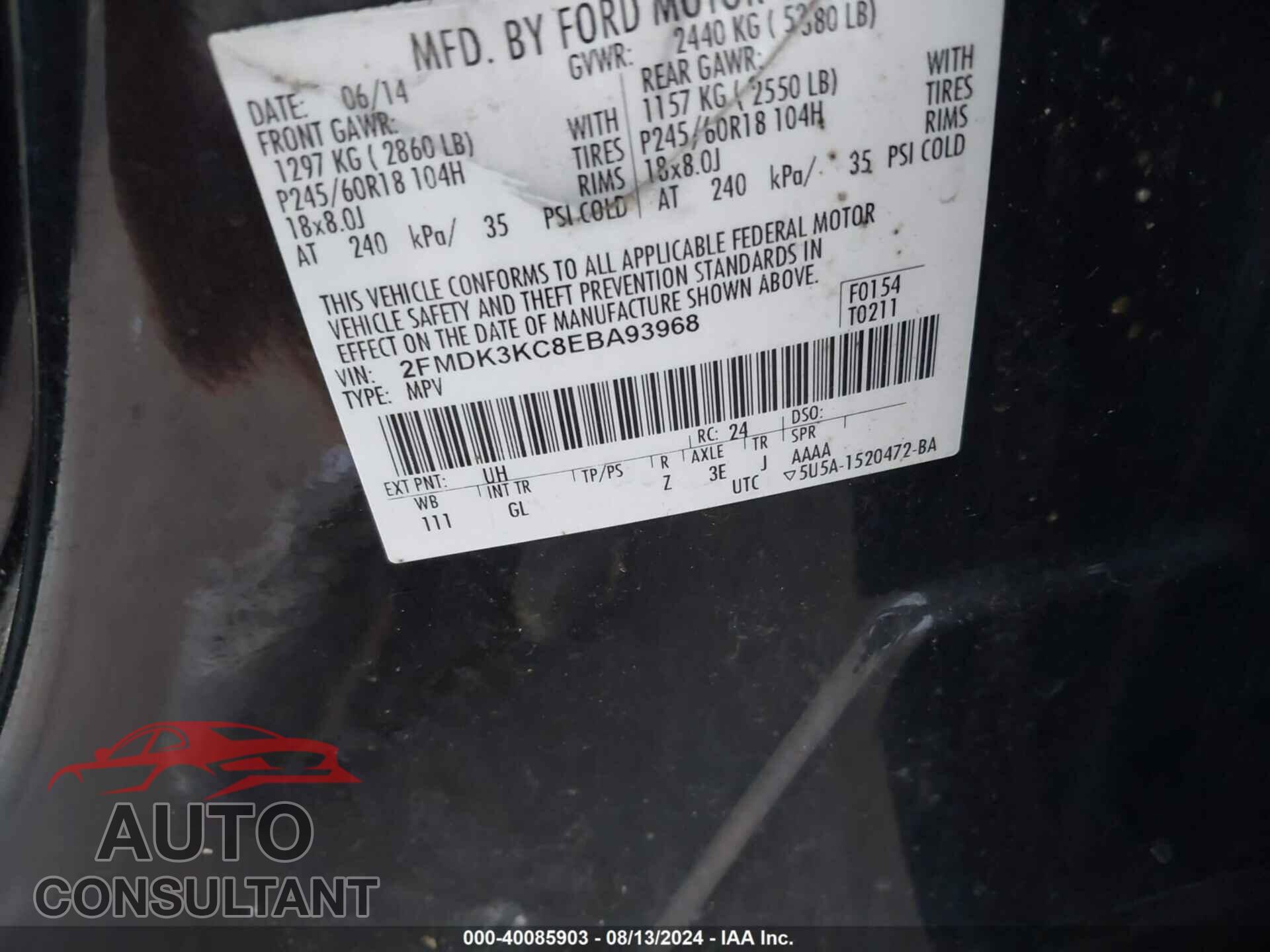 FORD EDGE 2014 - 2FMDK3KC8EBA93968