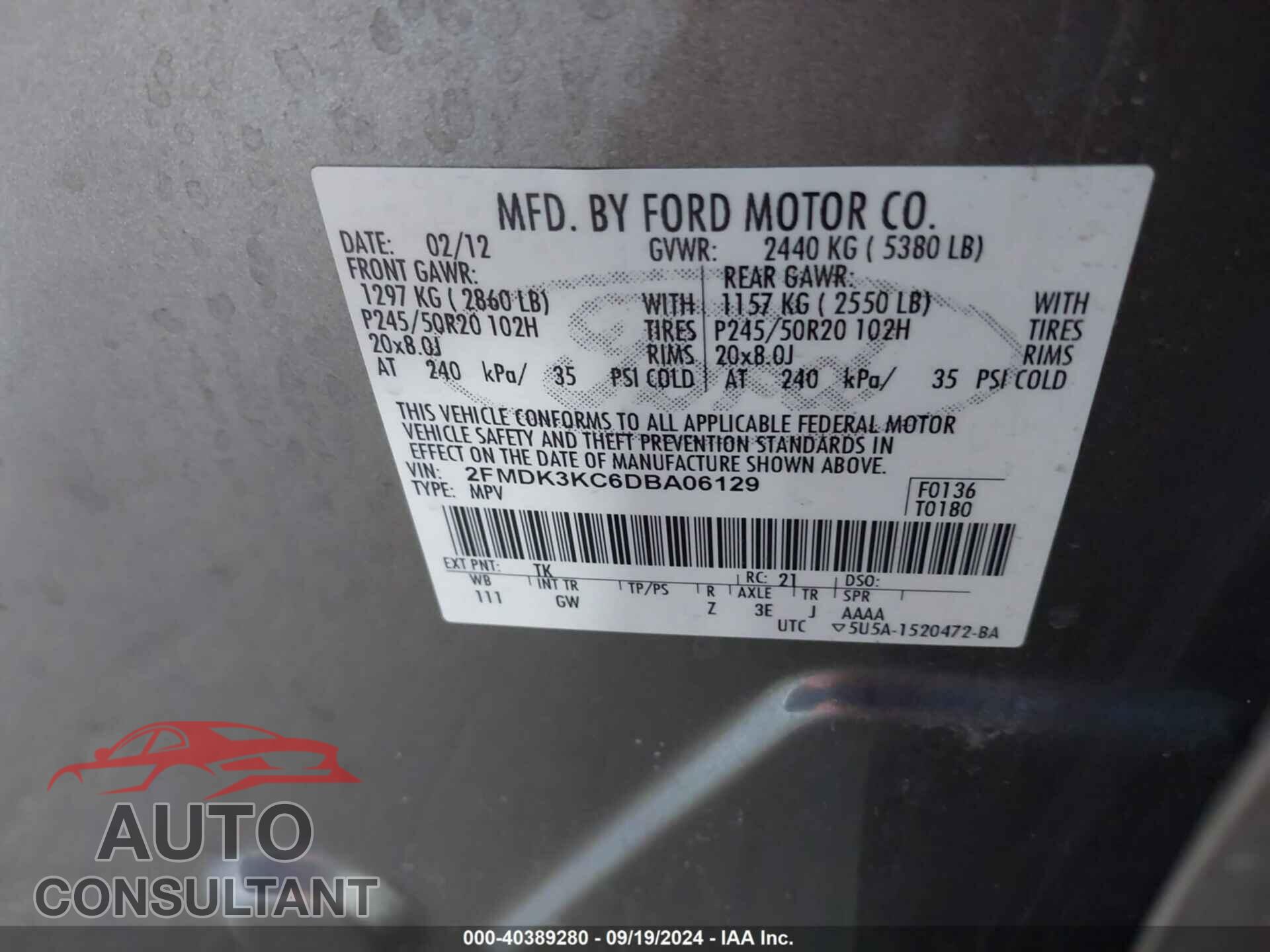 FORD EDGE 2013 - 2FMDK3KC6DBA06129