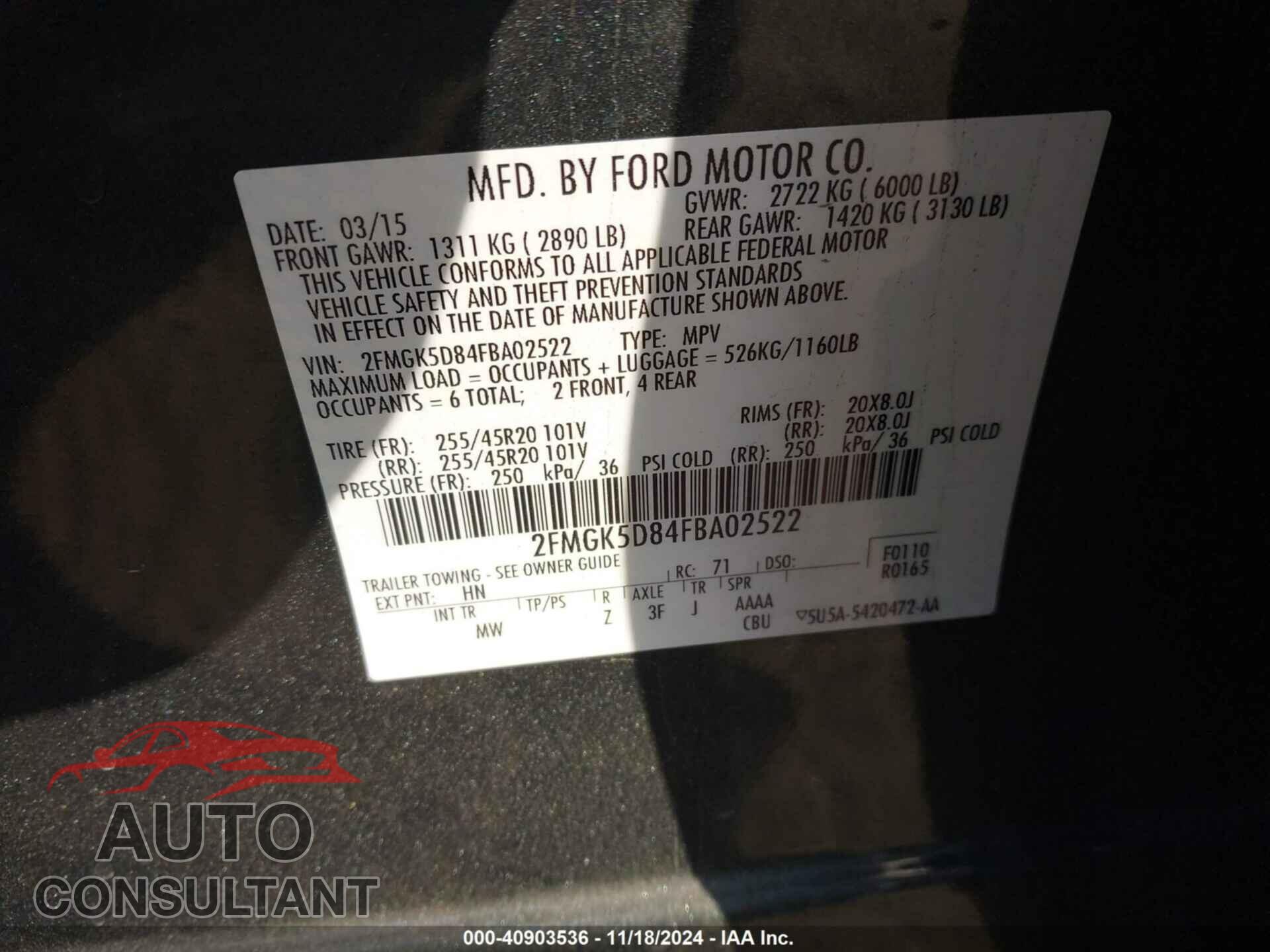 FORD FLEX 2015 - 2FMGK5D84FBA02522
