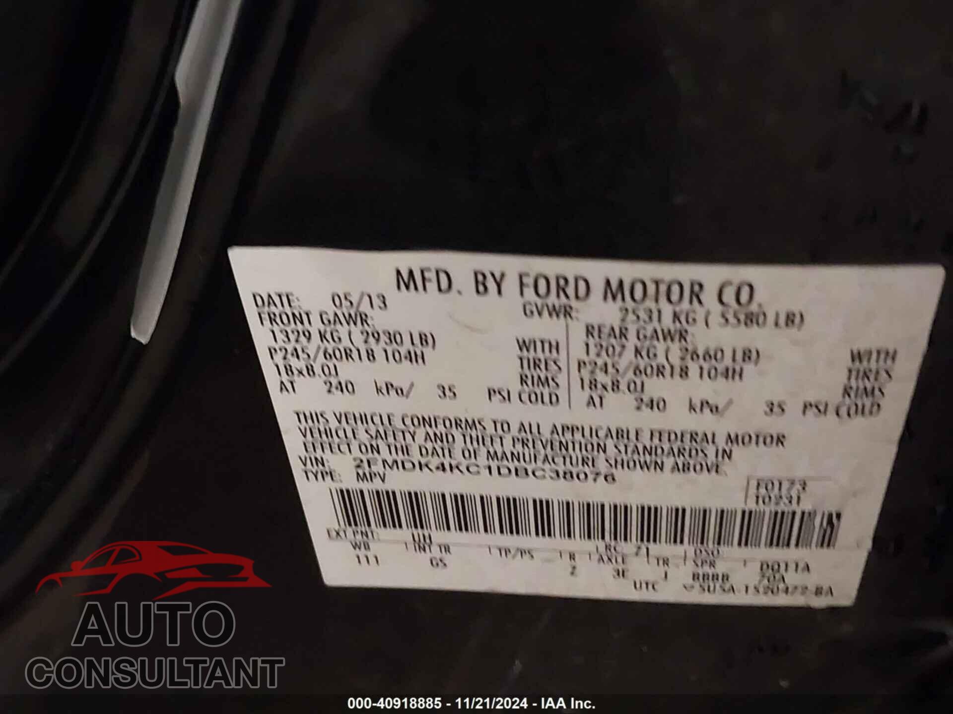 FORD EDGE 2013 - 2FMDK4KC1DBC38076
