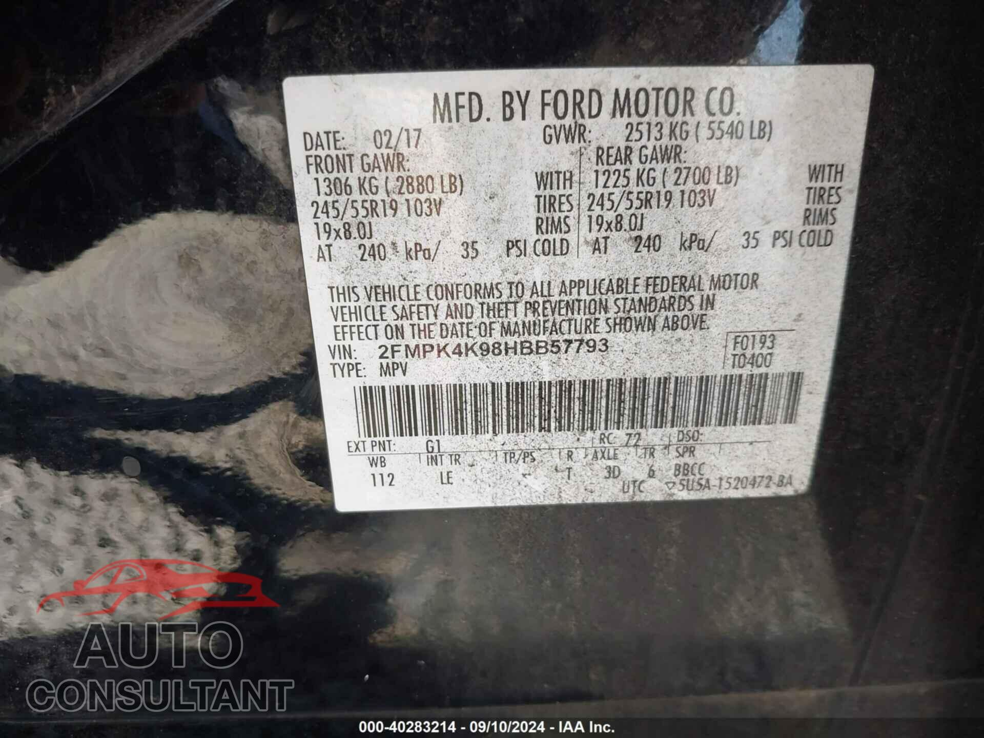 FORD EDGE 2017 - 2FMPK4K98HBB57793