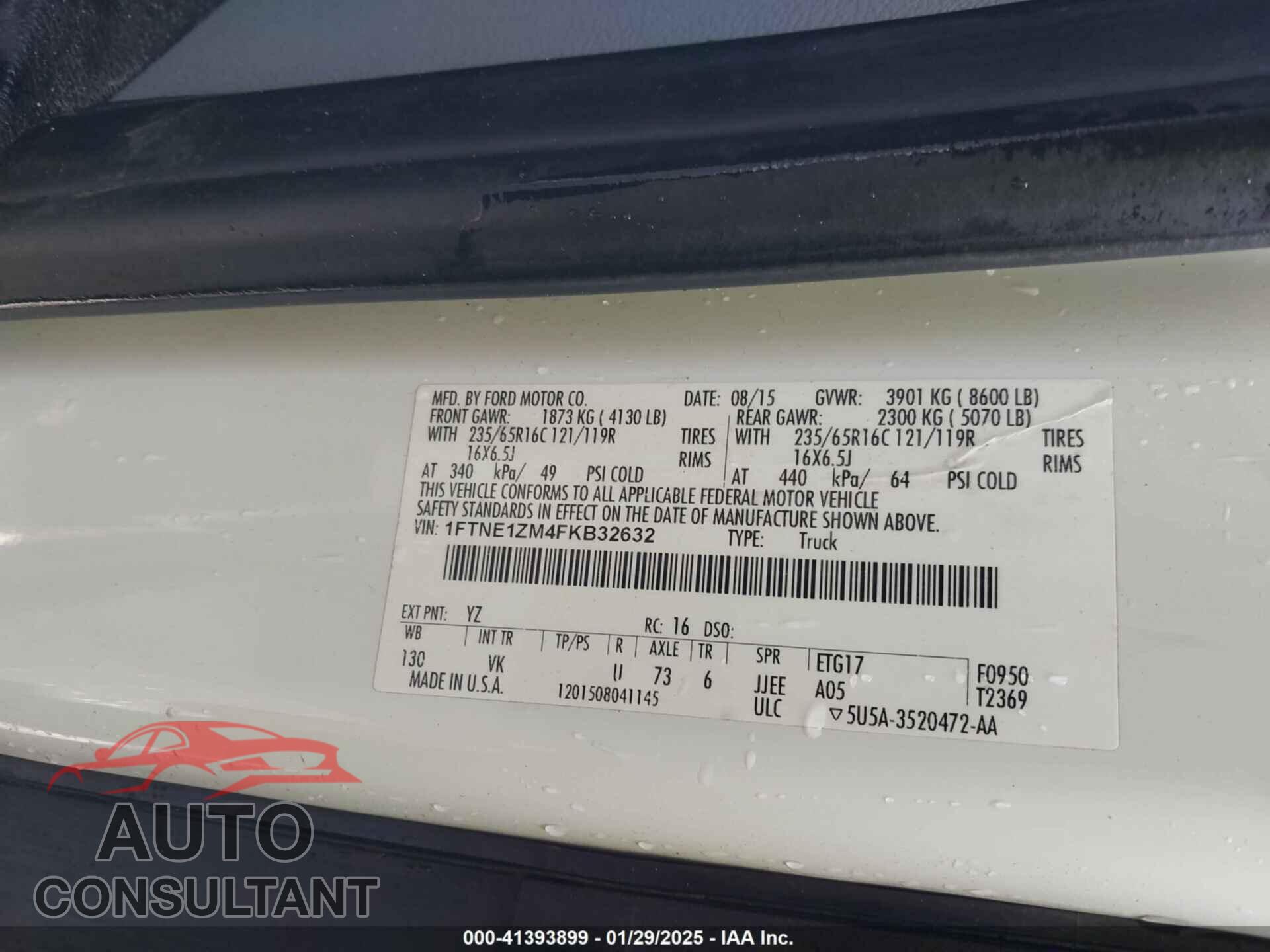 FORD TRANSIT-150 2015 - 1FTNE1ZM4FKB32632