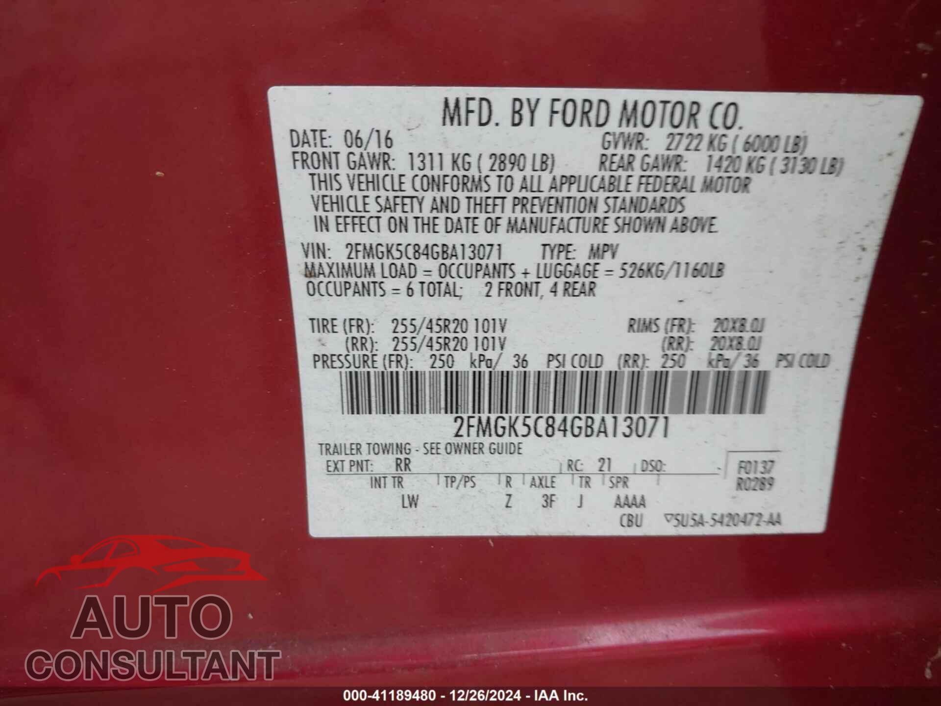 FORD FLEX 2016 - 2FMGK5C84GBA13071
