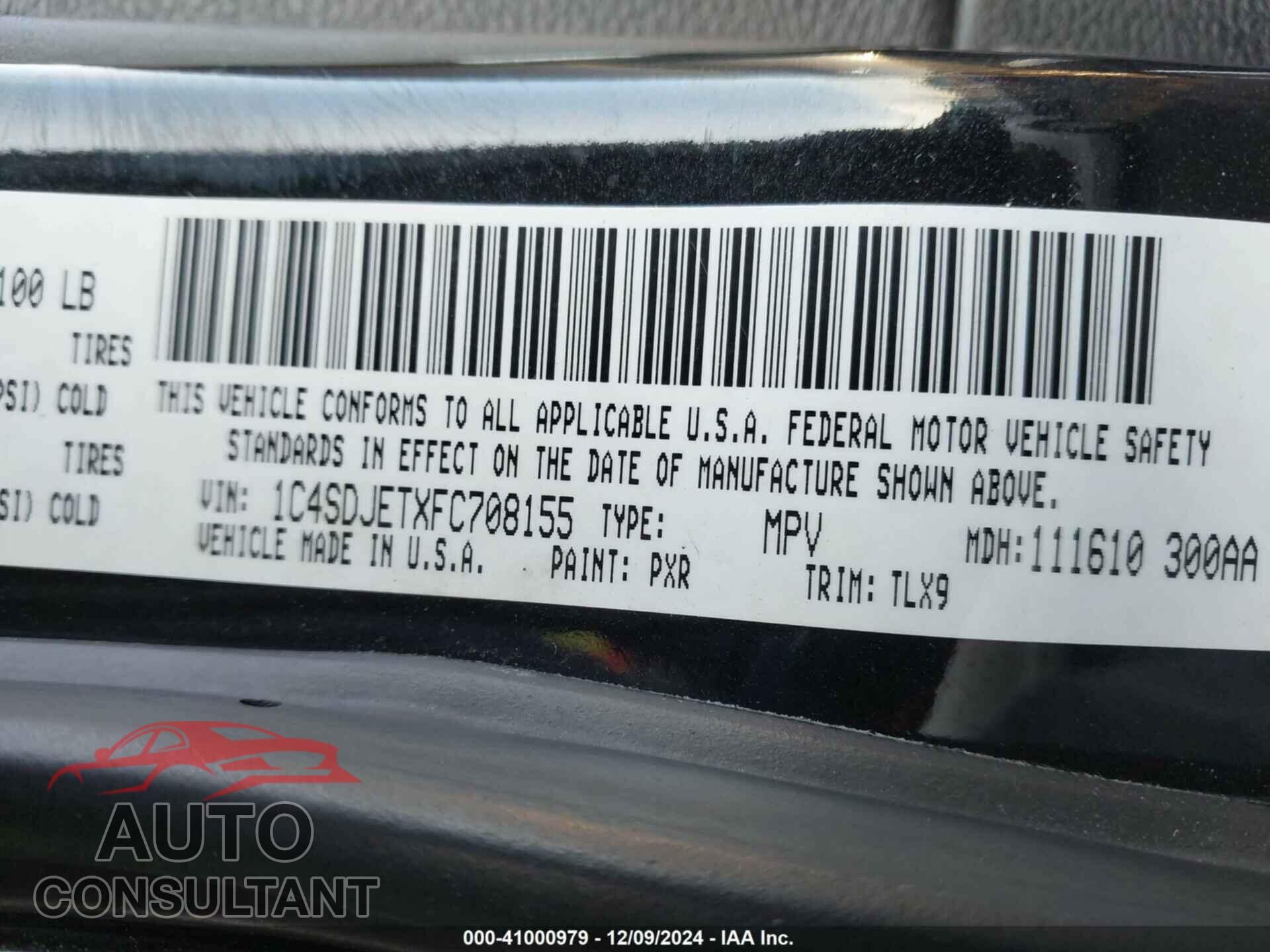 DODGE DURANGO 2015 - 1C4SDJETXFC708155