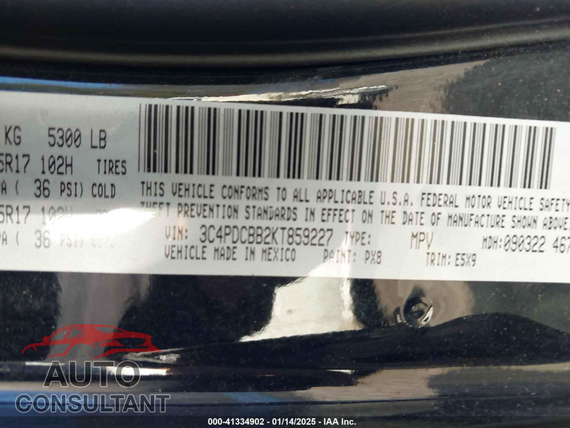 DODGE JOURNEY 2019 - 3C4PDCBB2KT859227