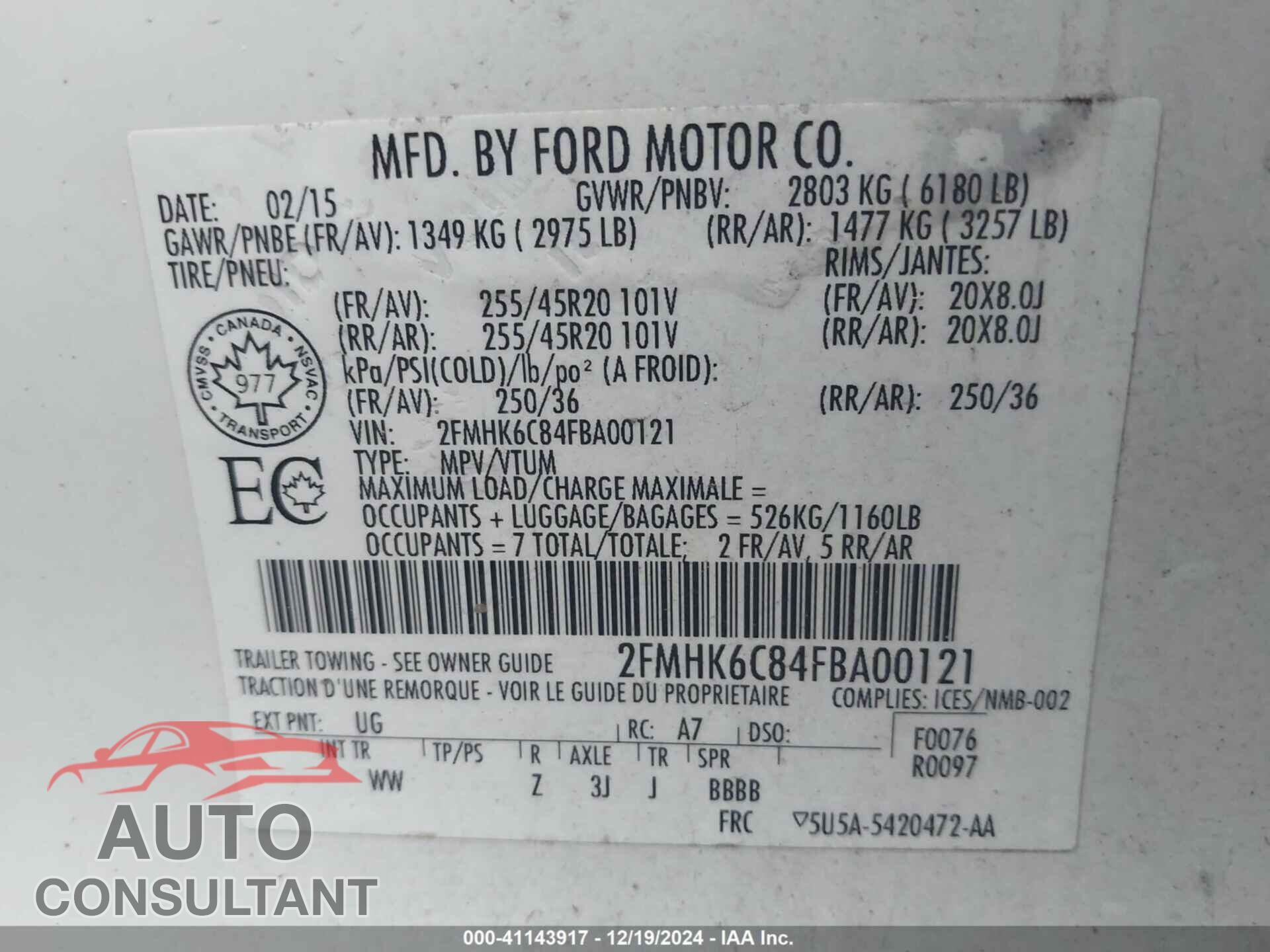 FORD FLEX 2015 - 2FMHK6C84FBA00121