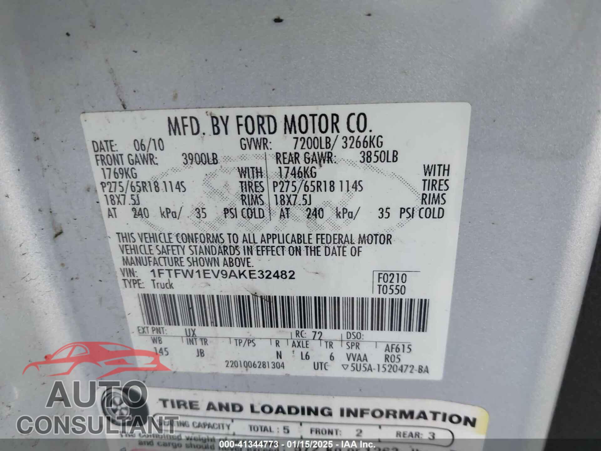 FORD F-150 2010 - 1FTFW1EV9AKE32482