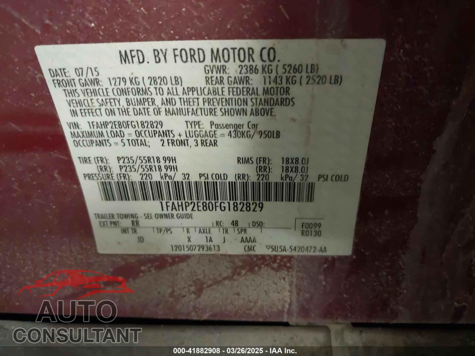 FORD TAURUS 2015 - 1FAHP2E80FG182829