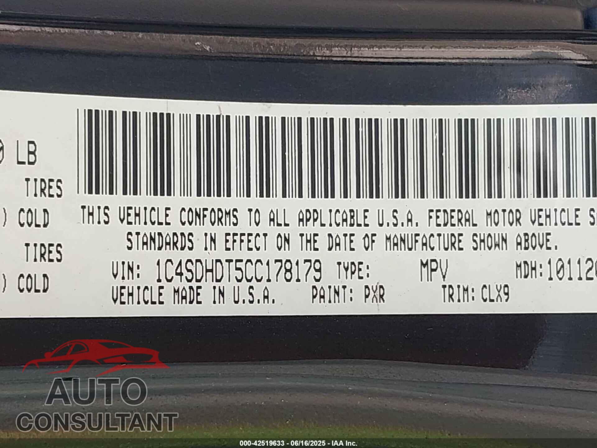 DODGE DURANGO 2012 - 1C4SDHDT5CC178179