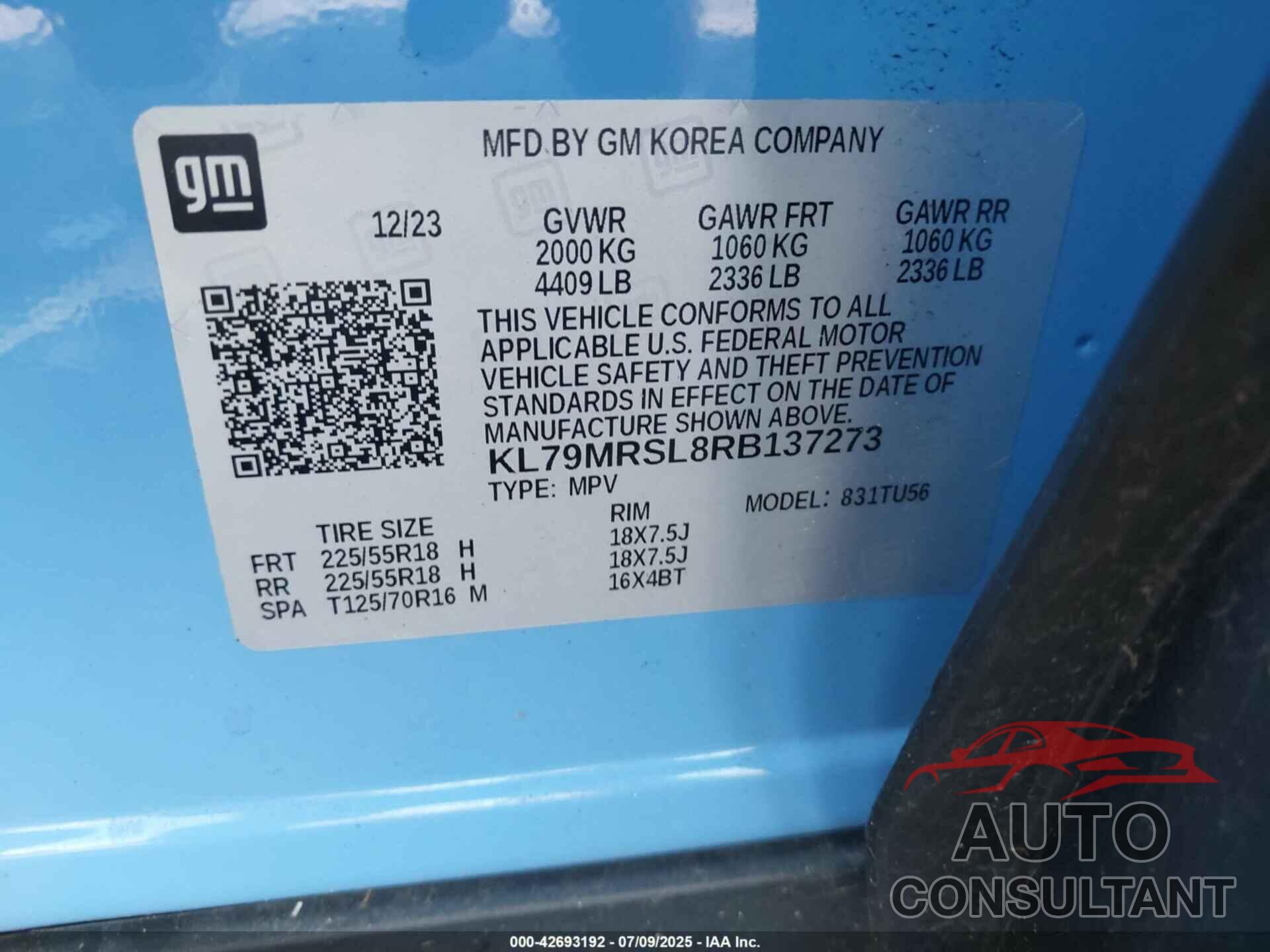 CHEVROLET TRAILBLAZER 2024 - KL79MRSL8RB137273