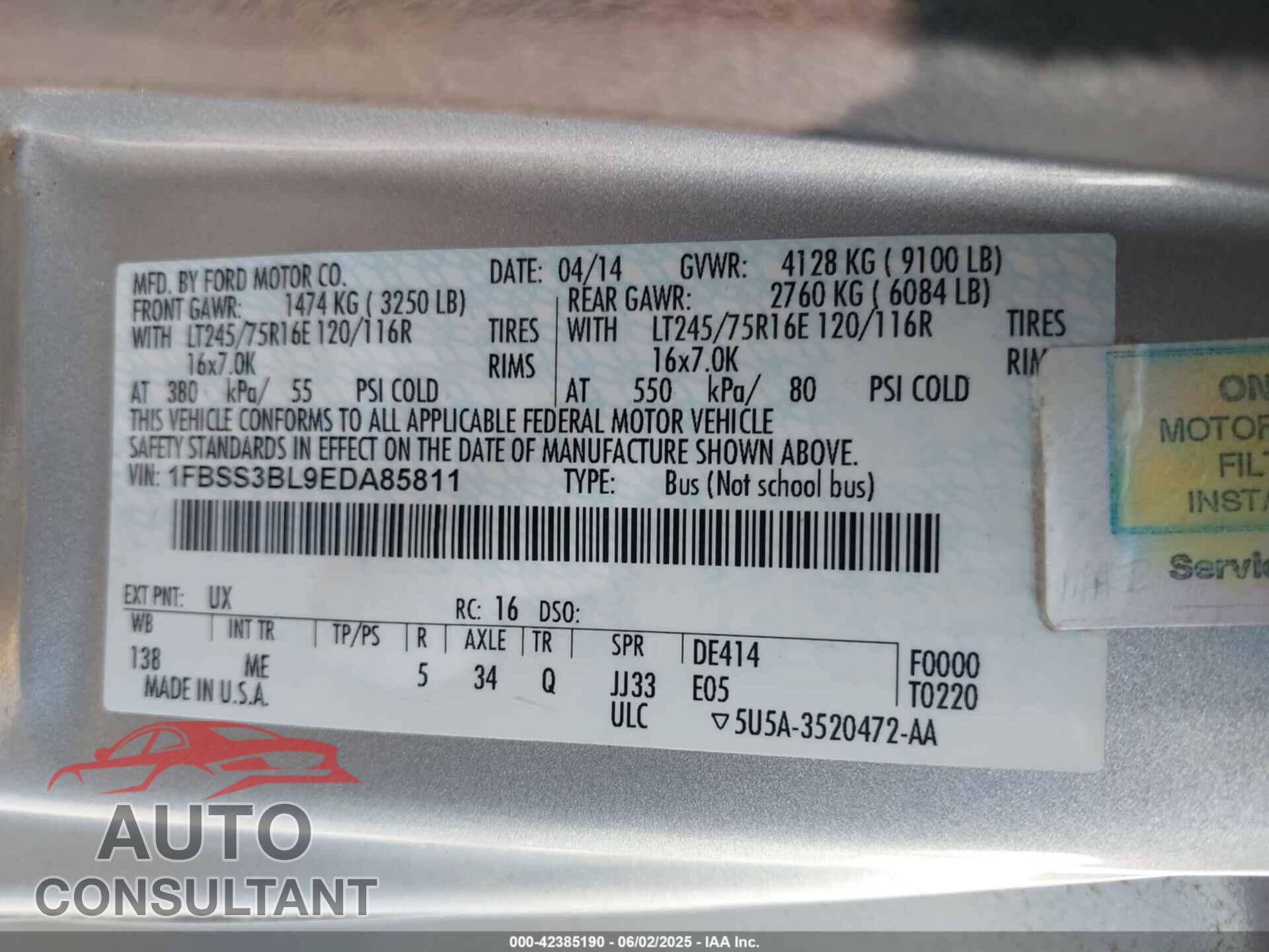 FORD E-350 SUPER DUTY 2014 - 1FBSS3BL9EDA85811
