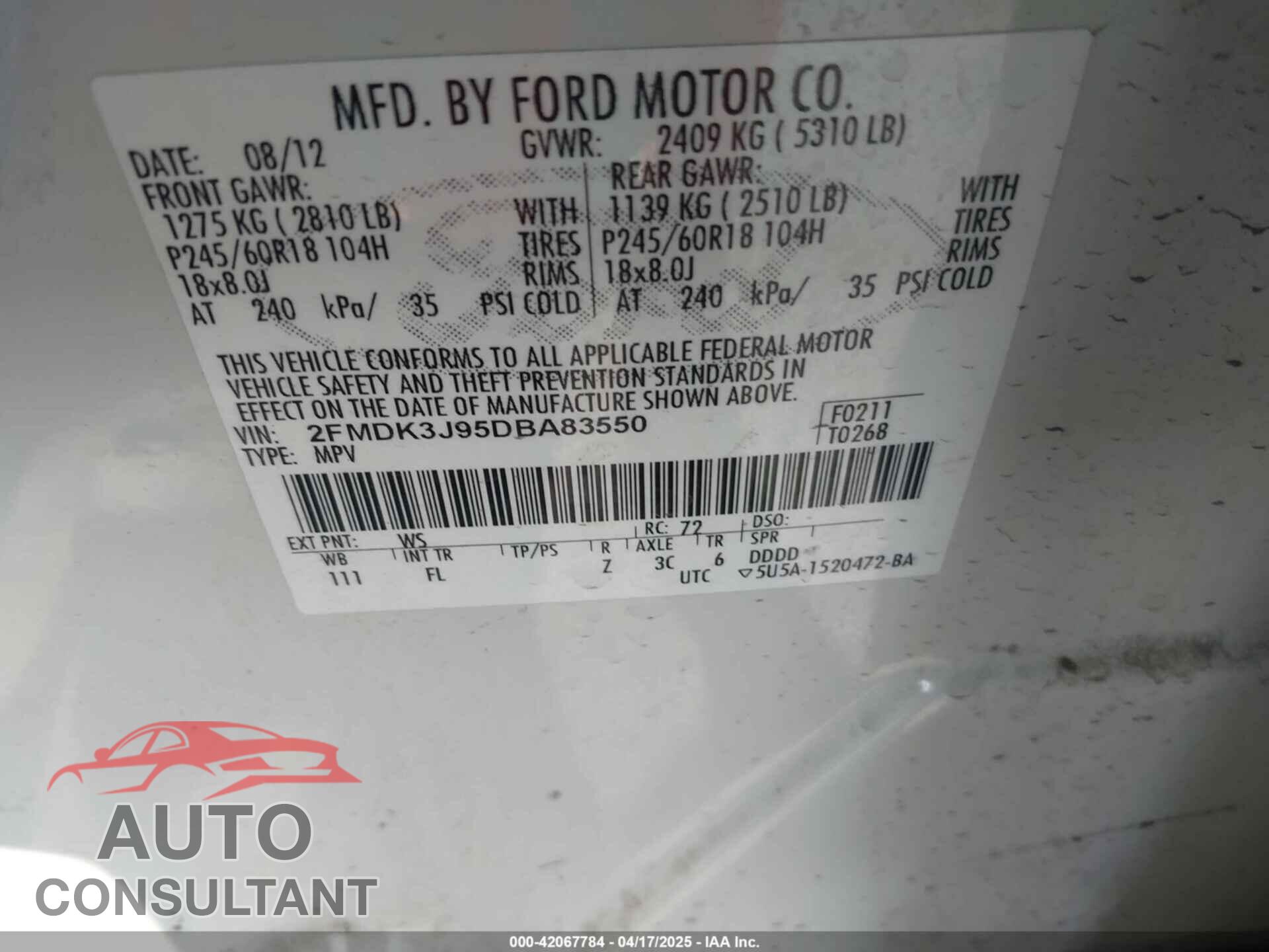 FORD EDGE 2013 - 2FMDK3J95DBA83550