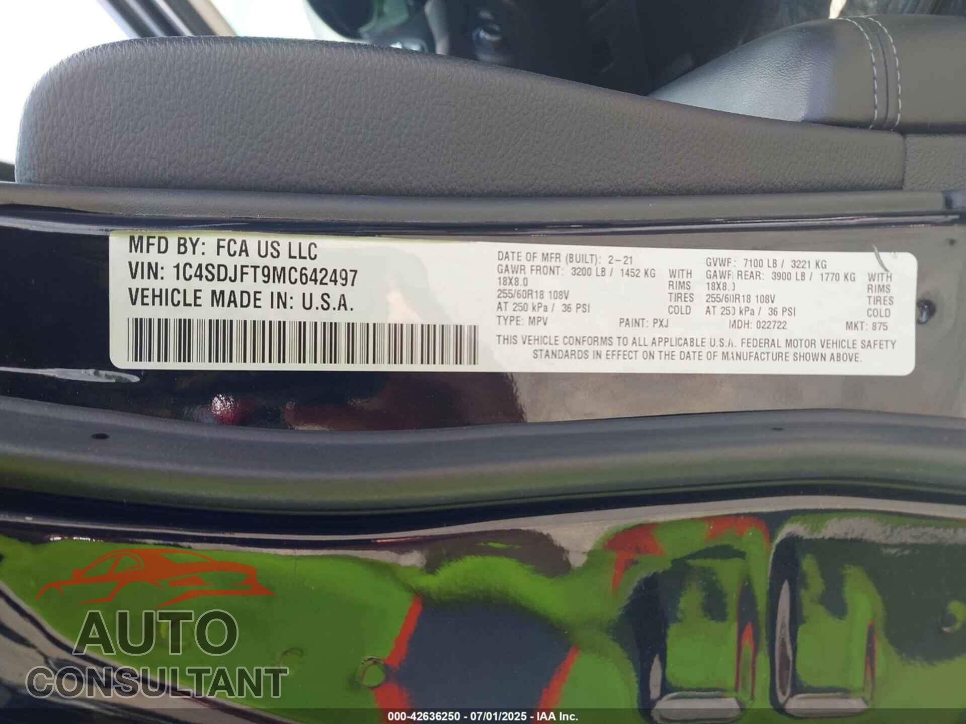 DODGE DURANGO 2021 - 1C4SDJFT9MC642497