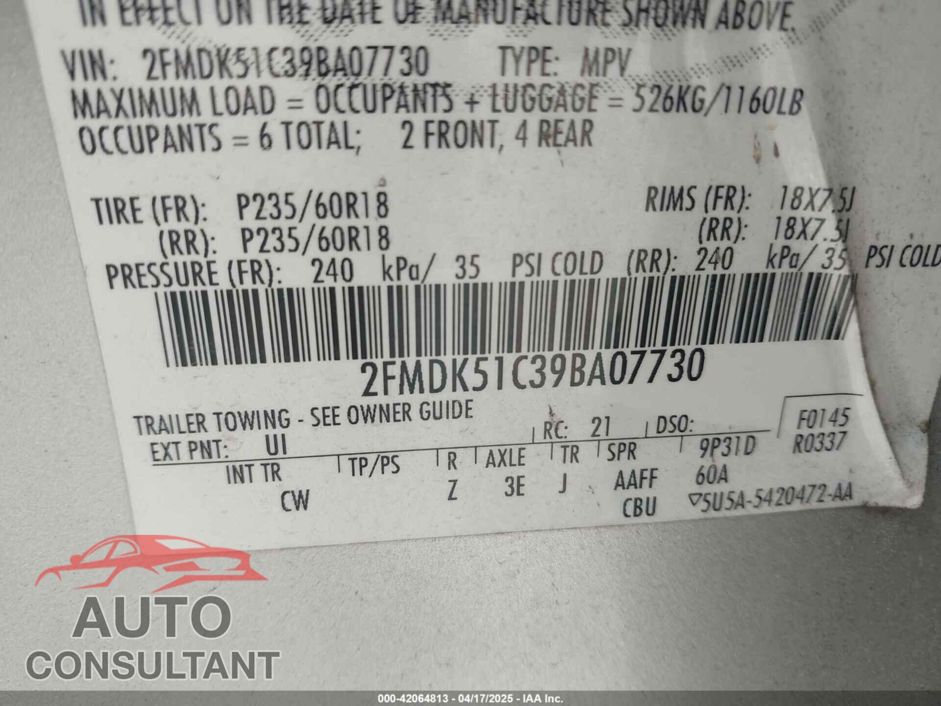FORD FLEX 2009 - 2FMDK51C39BA07730