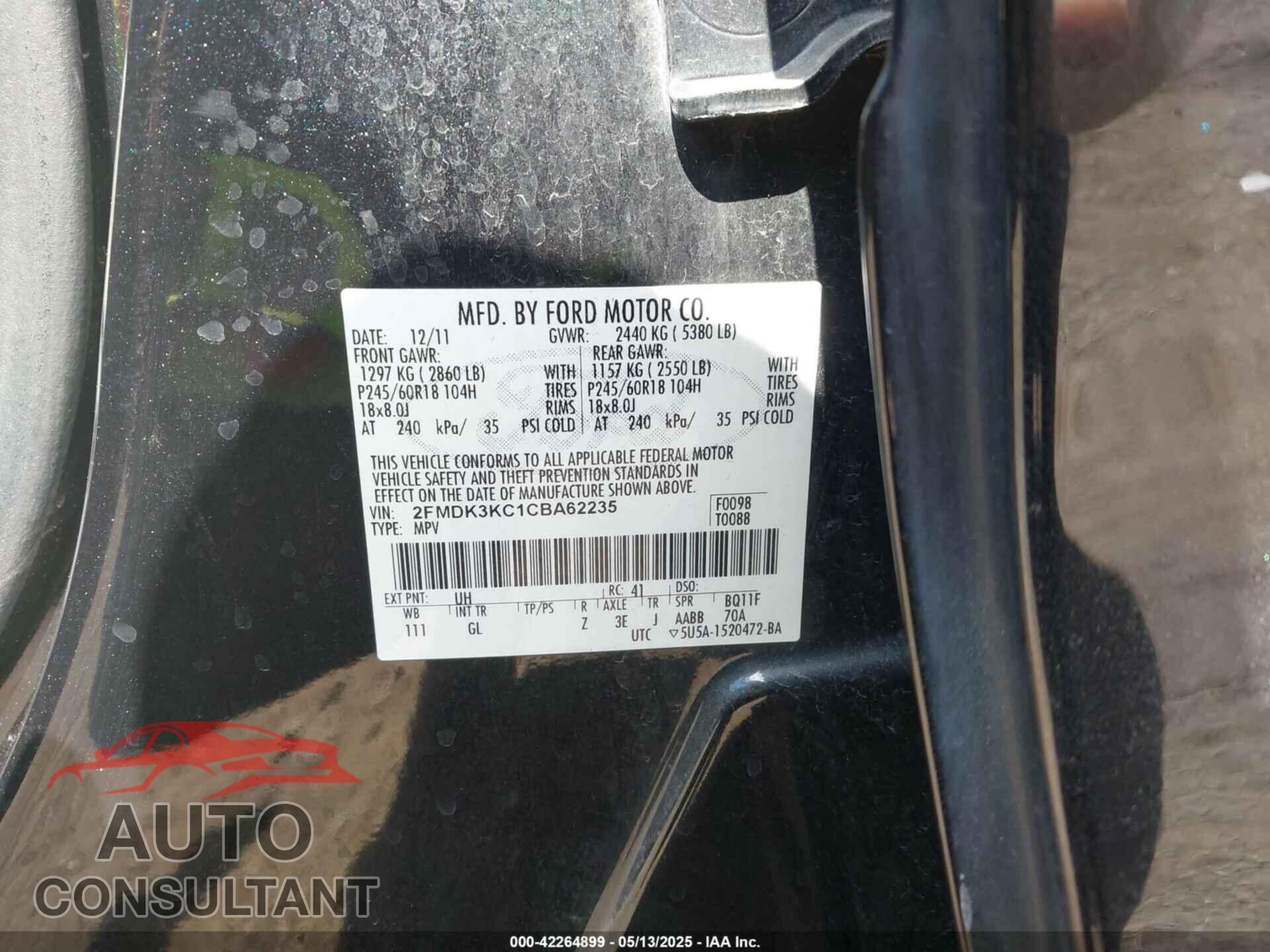FORD EDGE 2012 - 2FMDK3KC1CBA62235