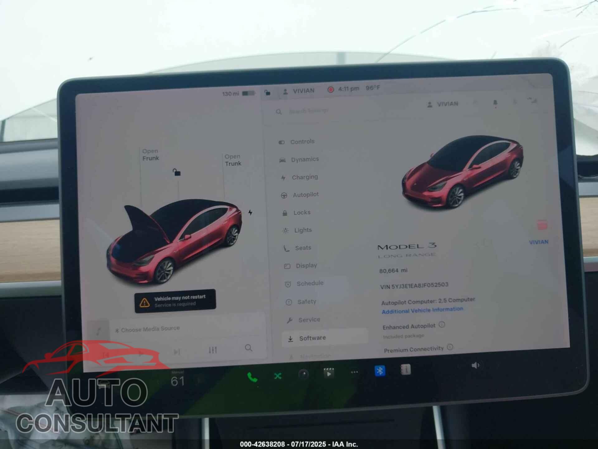 TESLA MODEL 3 2018 - 5YJ3E1EA8JF052503
