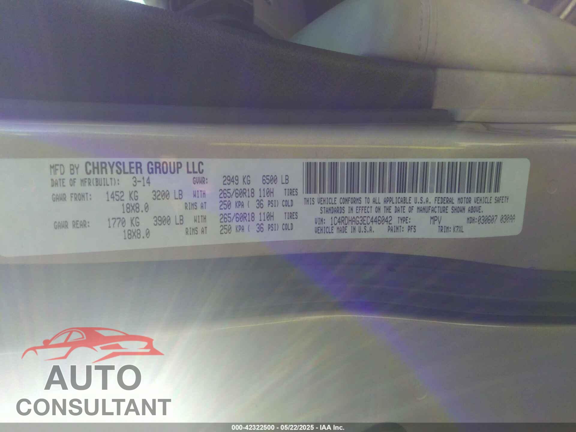 DODGE DURANGO 2014 - 1C4RDHAG3EC446042