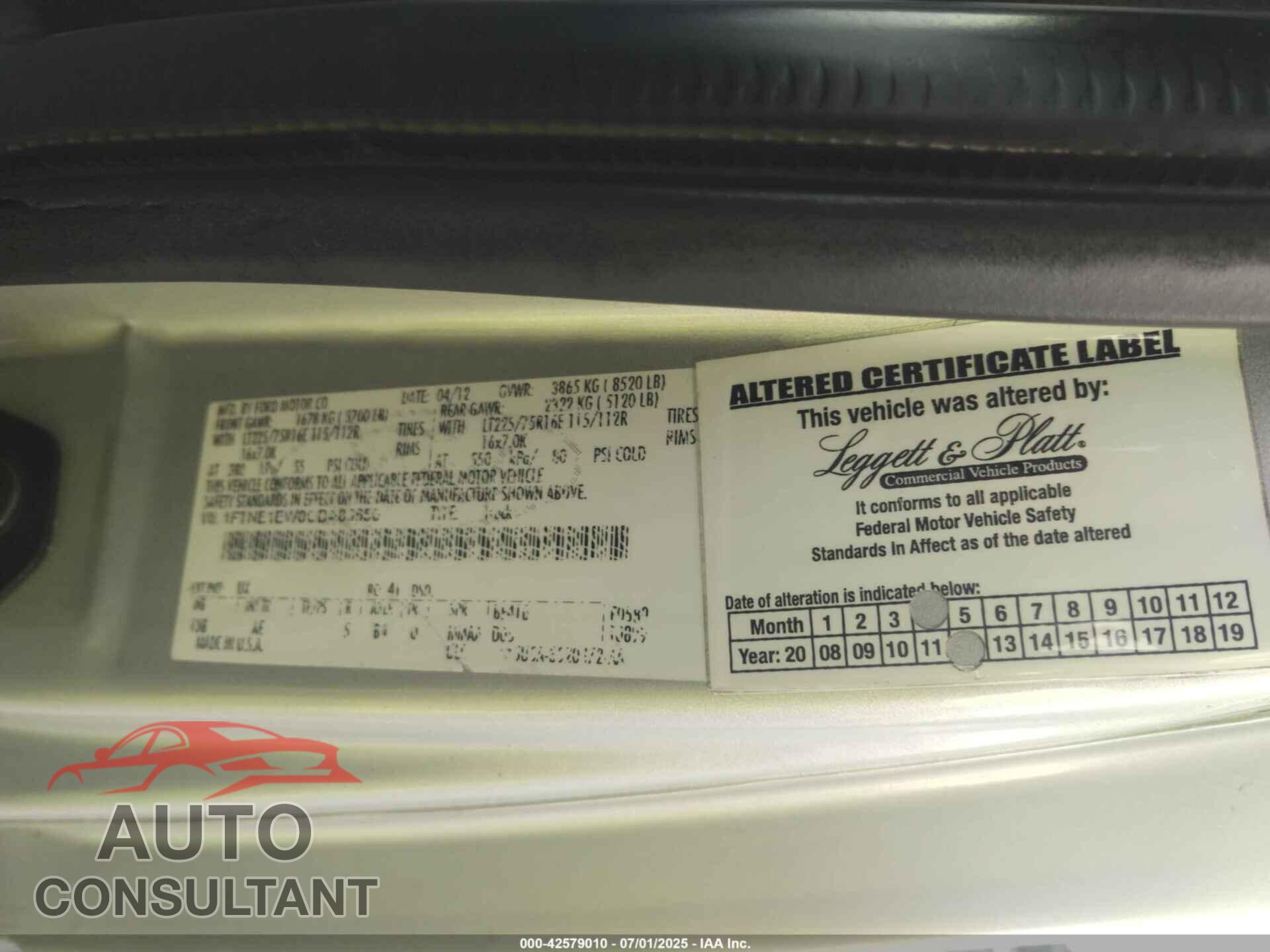 FORD E-150 2012 - 1FTNE1EW0CDA89656